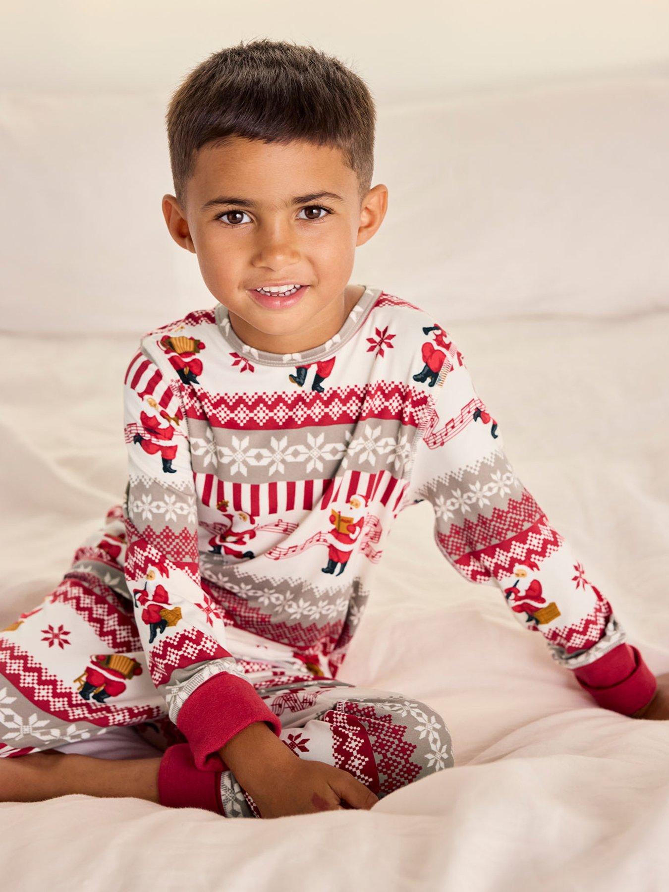 Image 4 of 7 of CHELSEA PEERS Chelsea Peers Kids Musical Santa Fair Isle Print Long Pyjama Set - Off White