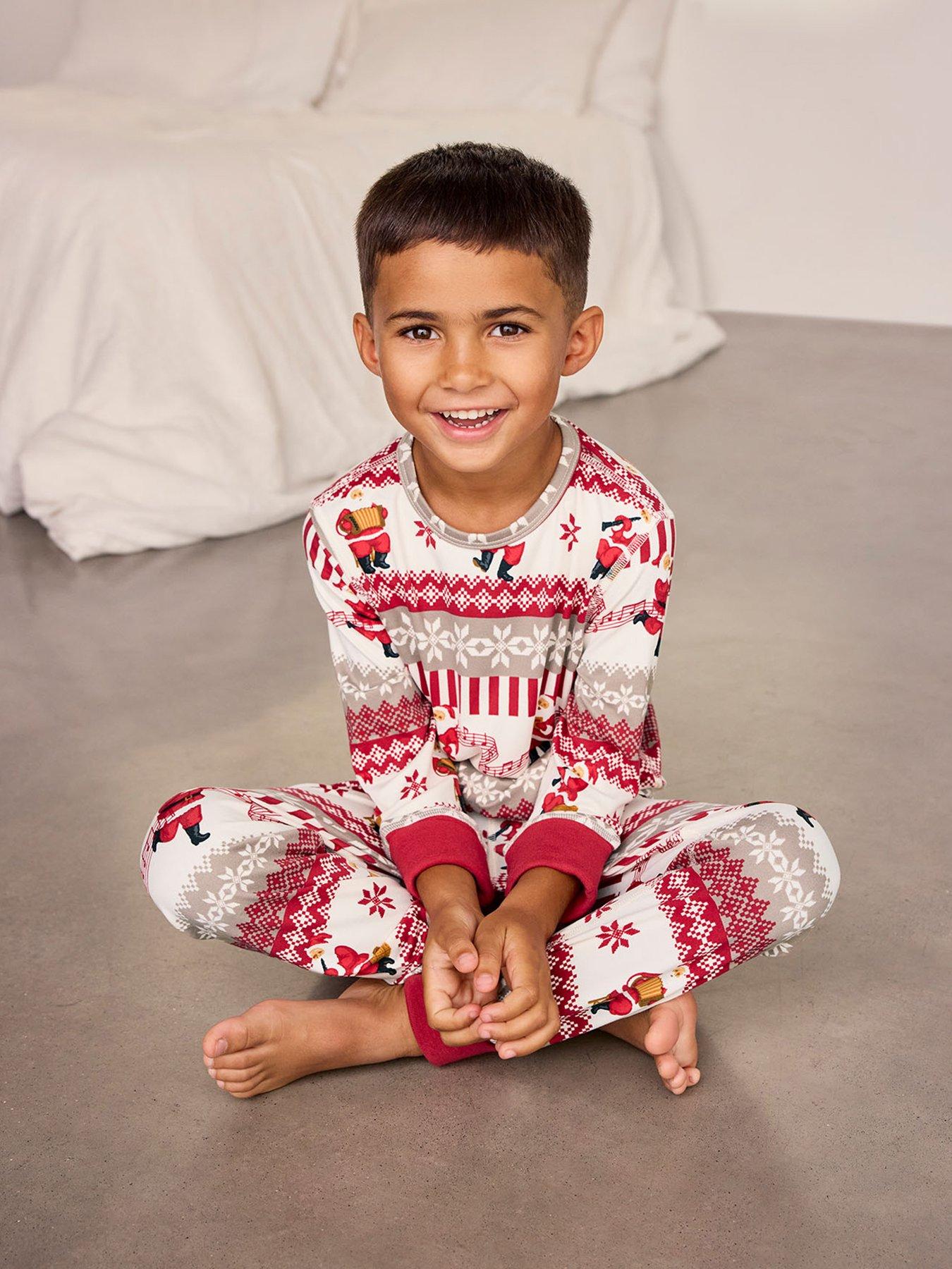 Image 5 of 7 of CHELSEA PEERS Chelsea Peers Kids Musical Santa Fair Isle Print Long Pyjama Set - Off White