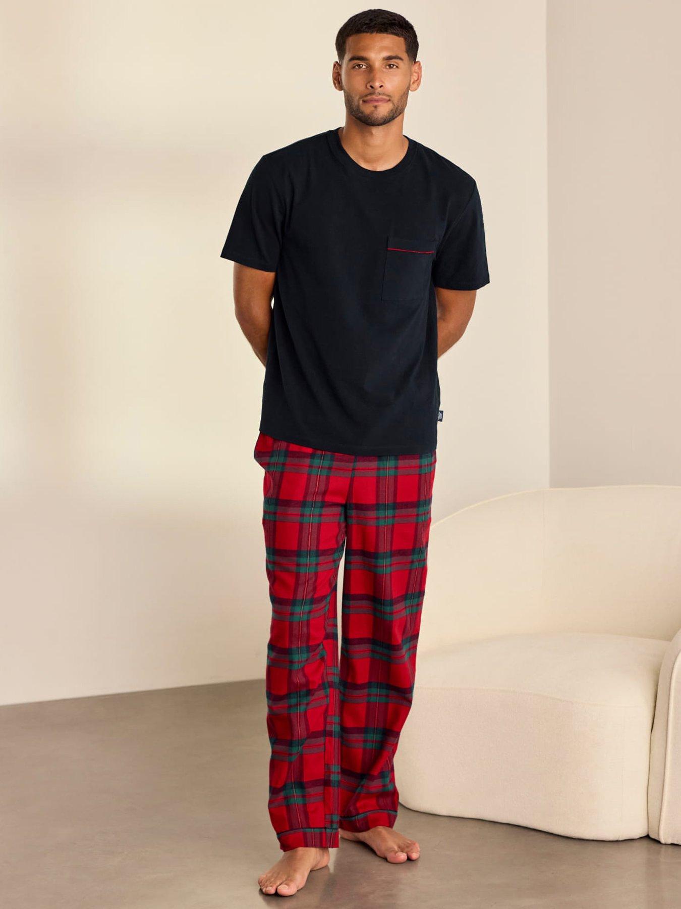 Image 1 of 6 of CHELSEA PEERS Chelsea Peers Men's Jersey T-shirt &amp; Woven Bottom Pj Set - Red