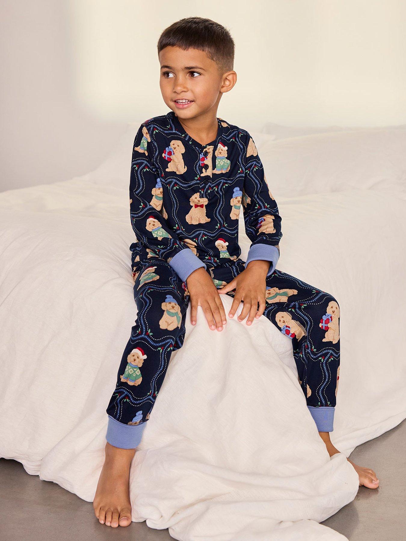 Chelsea Peers Chelsea Peers Kids Christmas Chip The Cockapoo Portraits Print Long Pyjama Set - Navy in Dark Blue