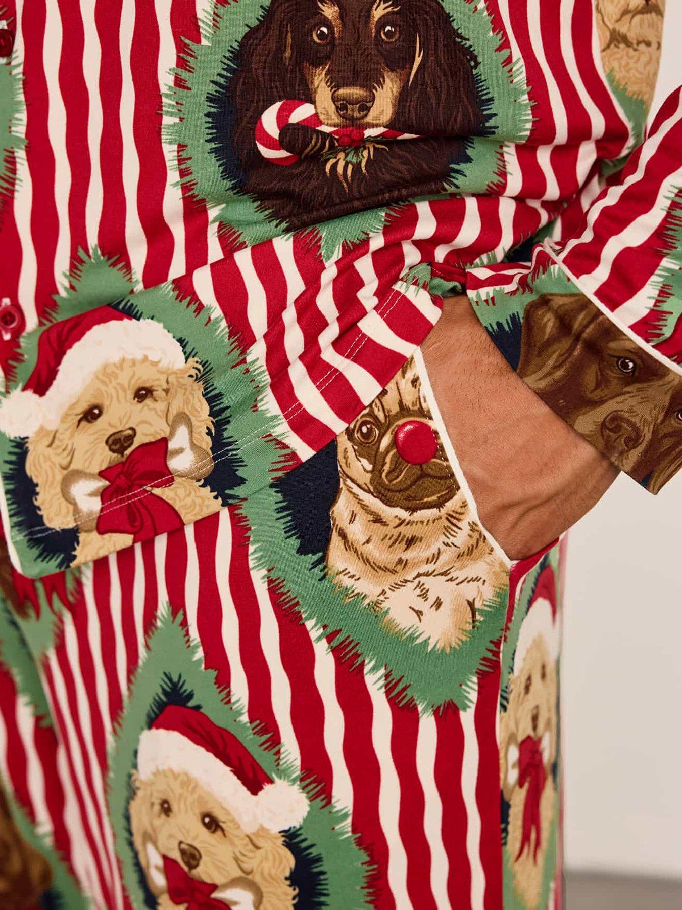 Image 7 of 7 of CHELSEA PEERS Chelsea Peers Men's Christmas Chip &amp; Friends Stripe Print Long Pyjama Set - Red