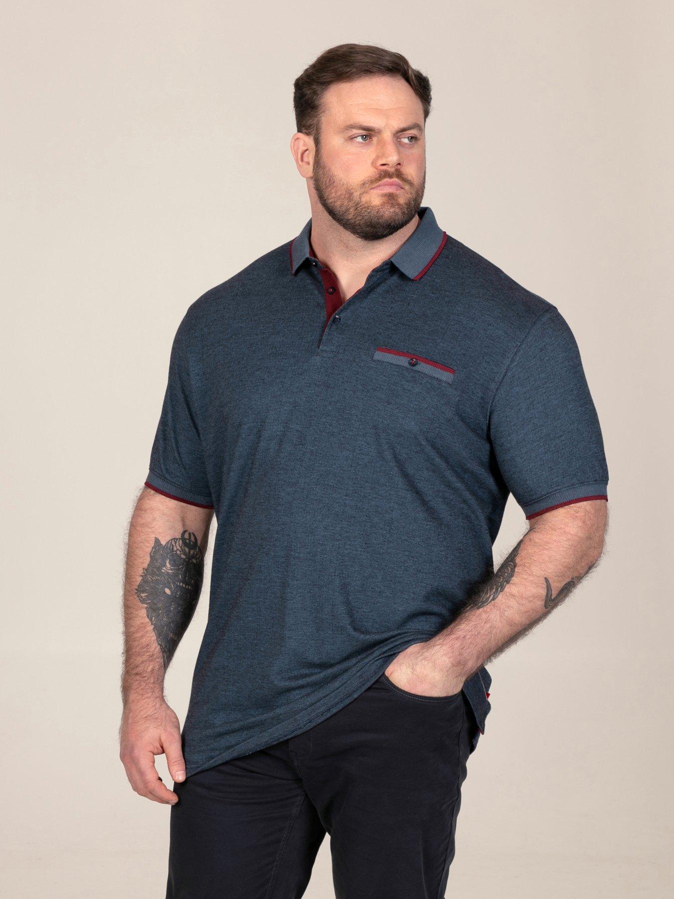 Image 1 of 7 of D555 D555 Navy Pique Polo With Jacquard Collar And Cuffs With Chest Pocket