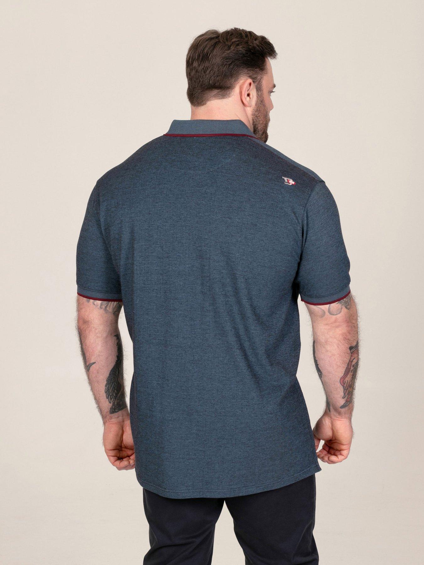 Image 2 of 7 of D555 D555 Navy Pique Polo With Jacquard Collar And Cuffs With Chest Pocket