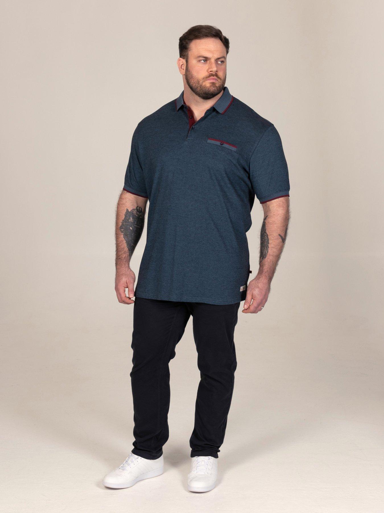 Image 3 of 7 of D555 D555 Navy Pique Polo With Jacquard Collar And Cuffs With Chest Pocket