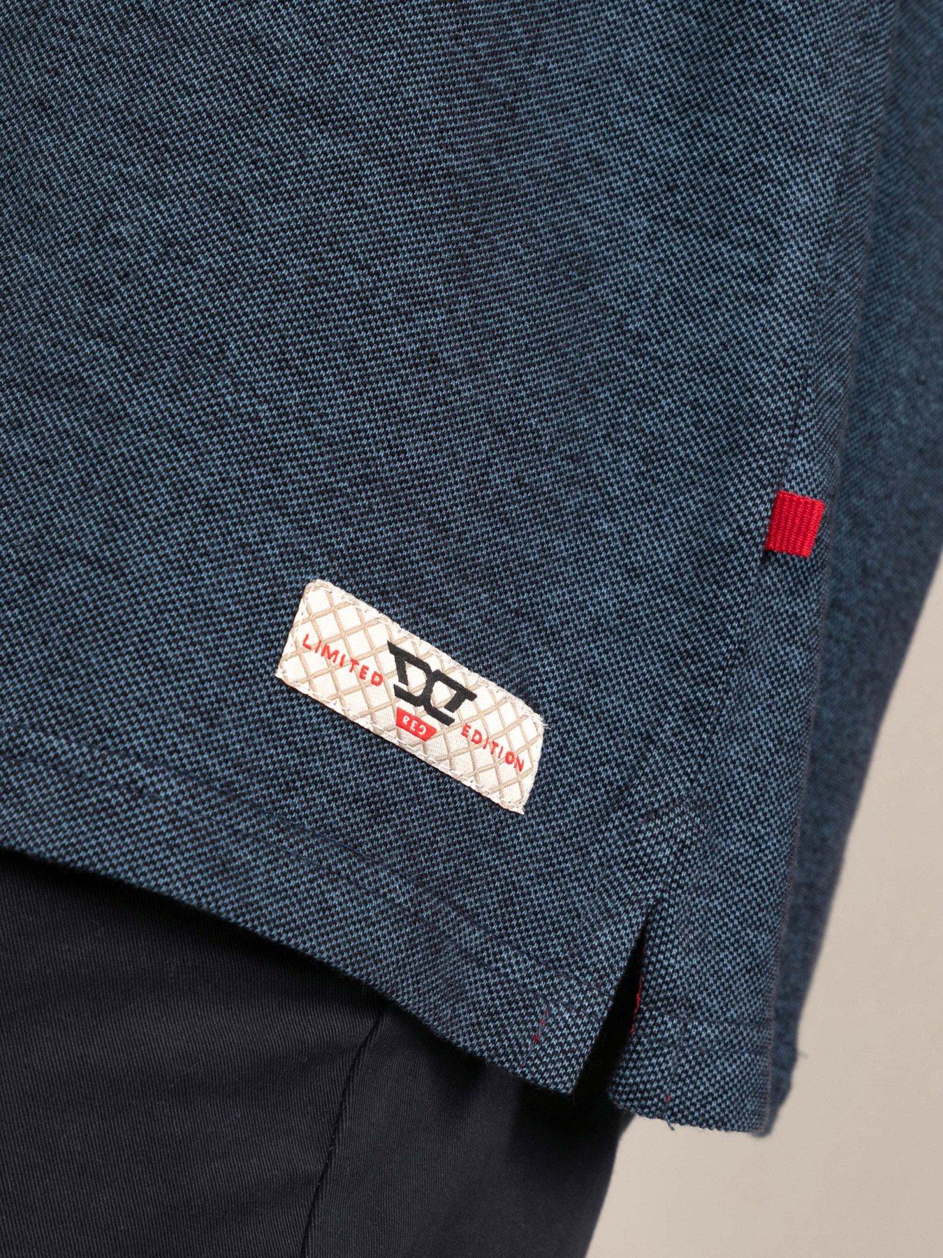 Image 5 of 7 of D555 D555 Navy Pique Polo With Jacquard Collar And Cuffs With Chest Pocket