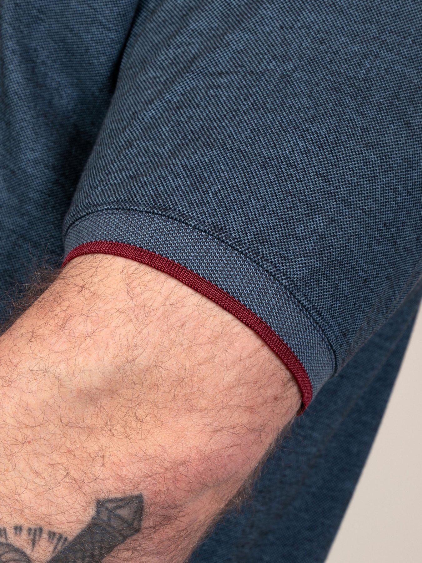 Image 6 of 7 of D555 D555 Navy Pique Polo With Jacquard Collar And Cuffs With Chest Pocket