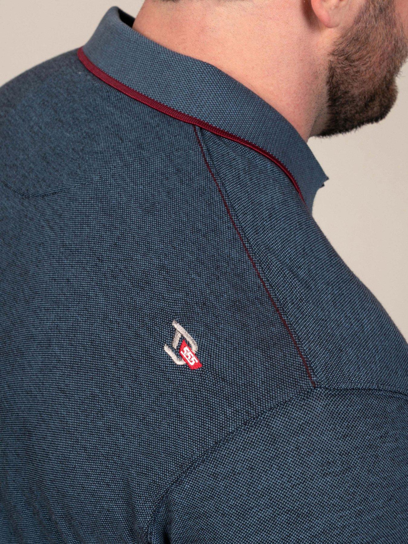 Image 7 of 7 of D555 D555 Navy Pique Polo With Jacquard Collar And Cuffs With Chest Pocket