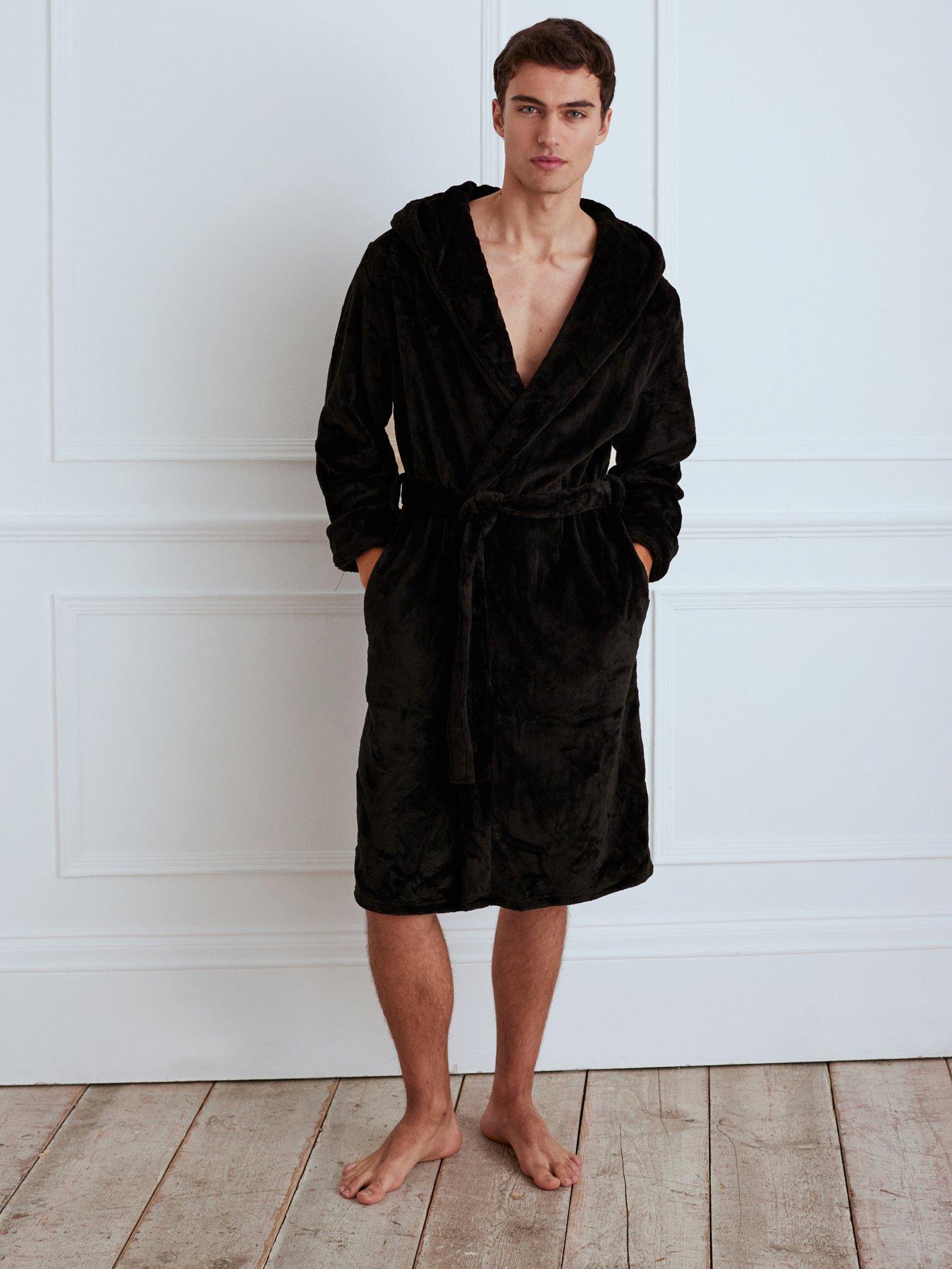 Image 1 of 4 of CHELSEA PEERS Chelsea Peers Fleece Hooded Dressing Gown - Black