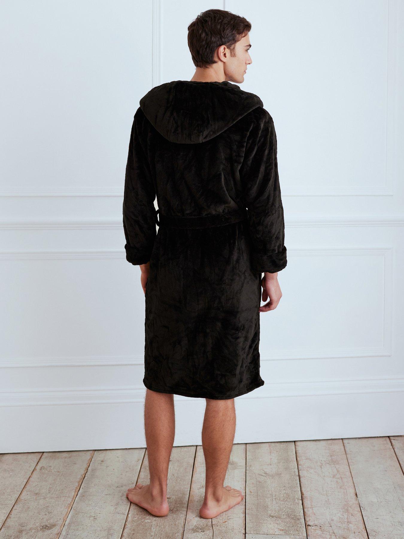 Image 2 of 4 of CHELSEA PEERS Chelsea Peers Fleece Hooded Dressing Gown - Black