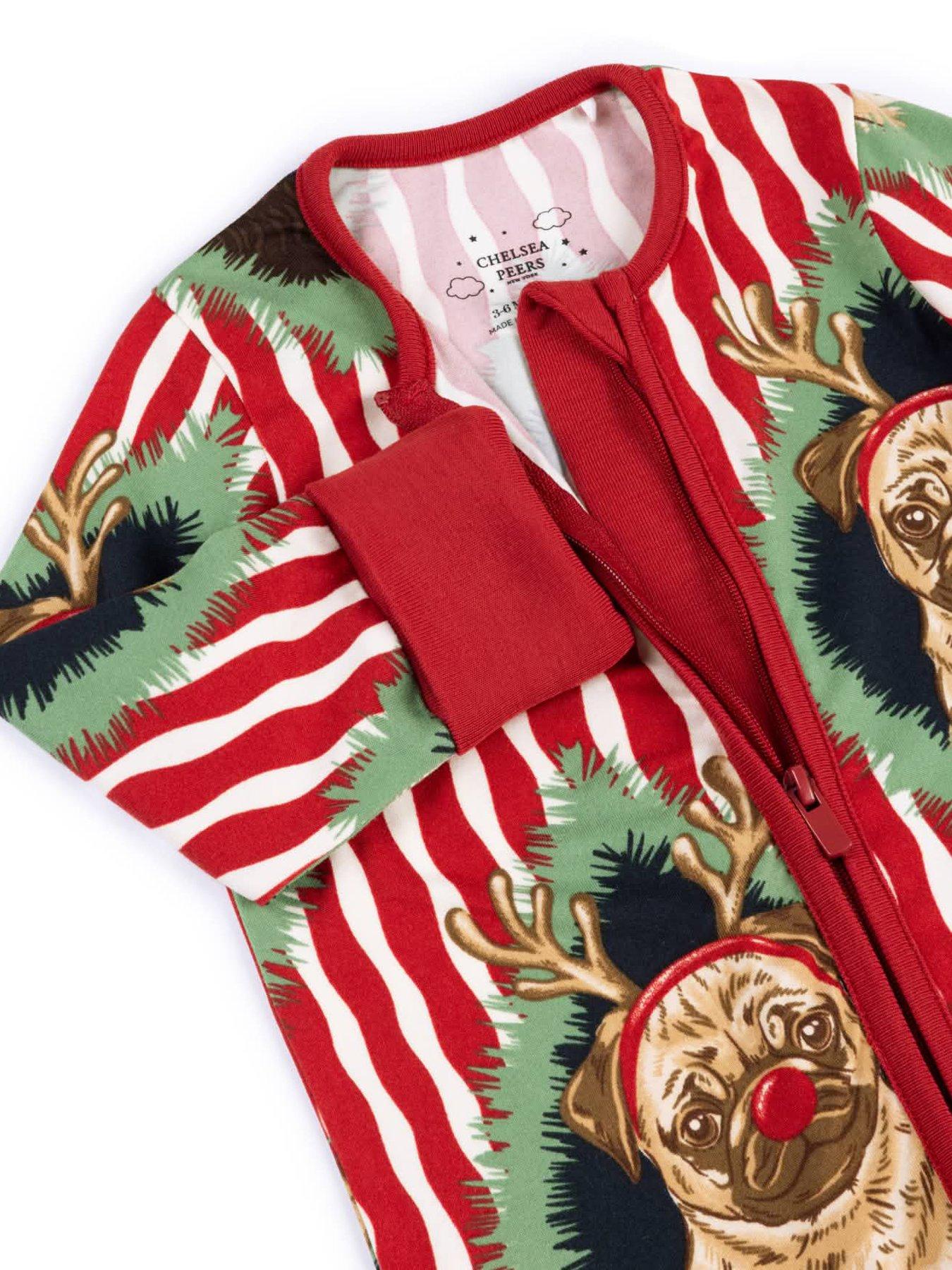 Image 2 of 2 of CHELSEA PEERS Chelsea Peers Baby Christmas Chip &amp; Friends Stripe Print Sleepsuit - Red
