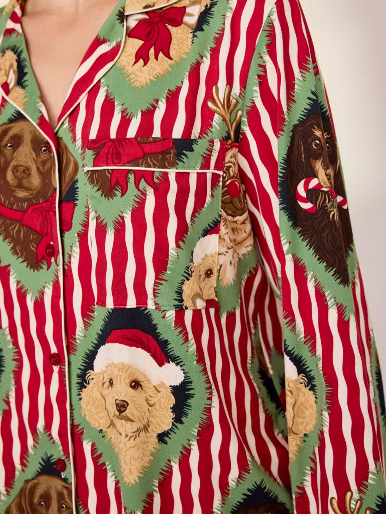 Image 6 of 6 of CHELSEA PEERS Womens Christmas Chip &amp; Friends Stripe Print Long Pyjama Set - Red