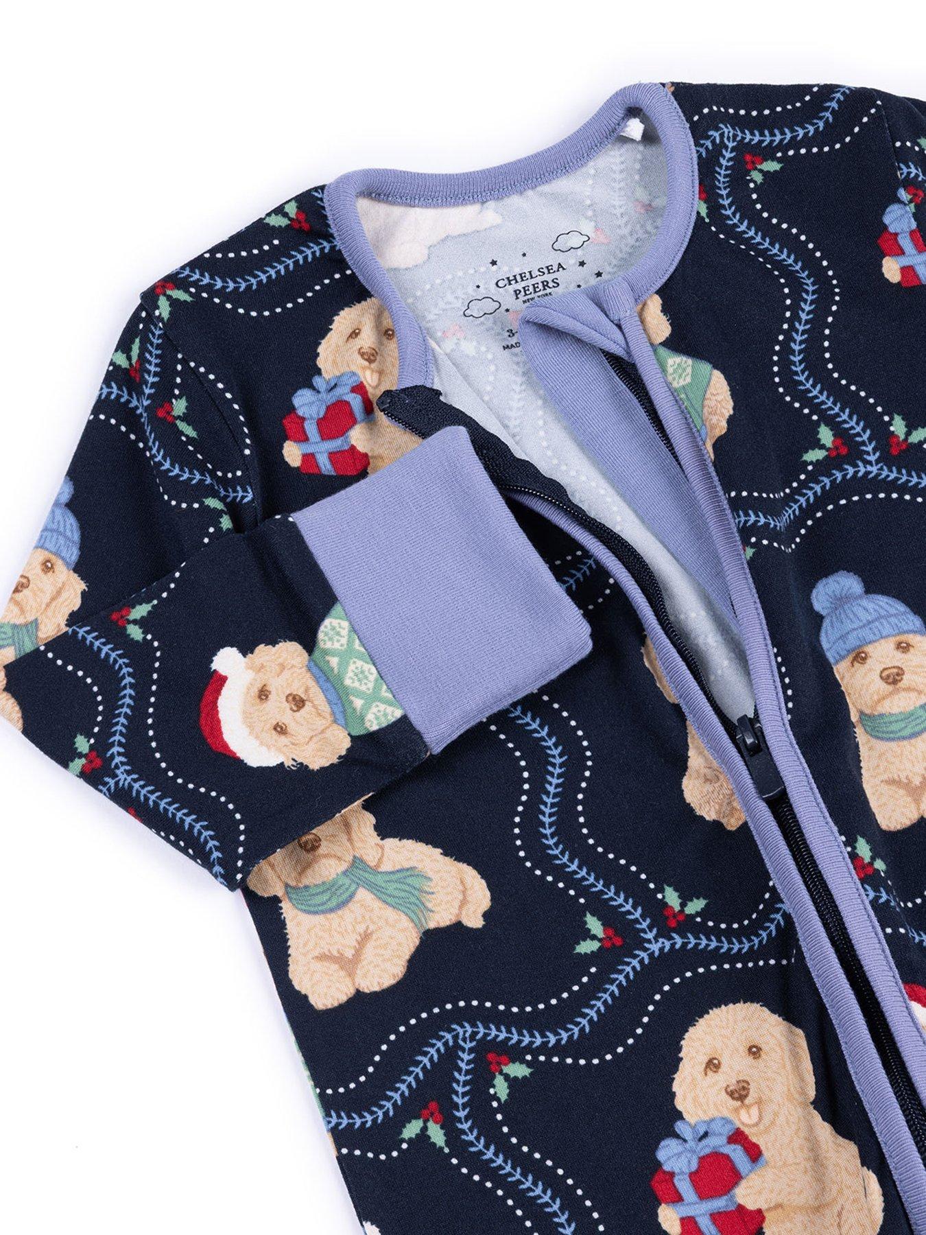Image 2 of 3 of CHELSEA PEERS Chelsea Peers Baby Christmas Chip The Cockapoo Portraits Print Sleepsuit - Navy