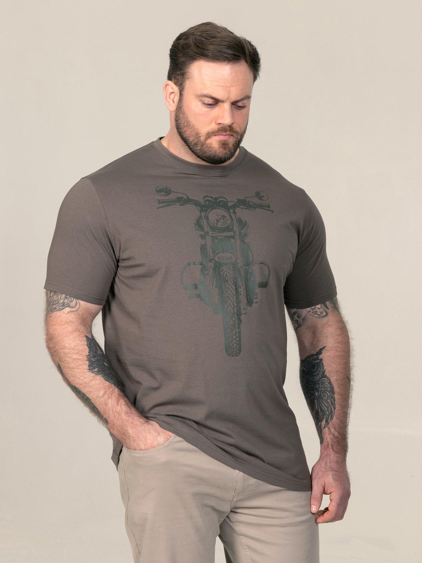 Image 1 of 7 of D555 Mens Tonal Motorbike Print Crew Neck T-Shirt - Khaki