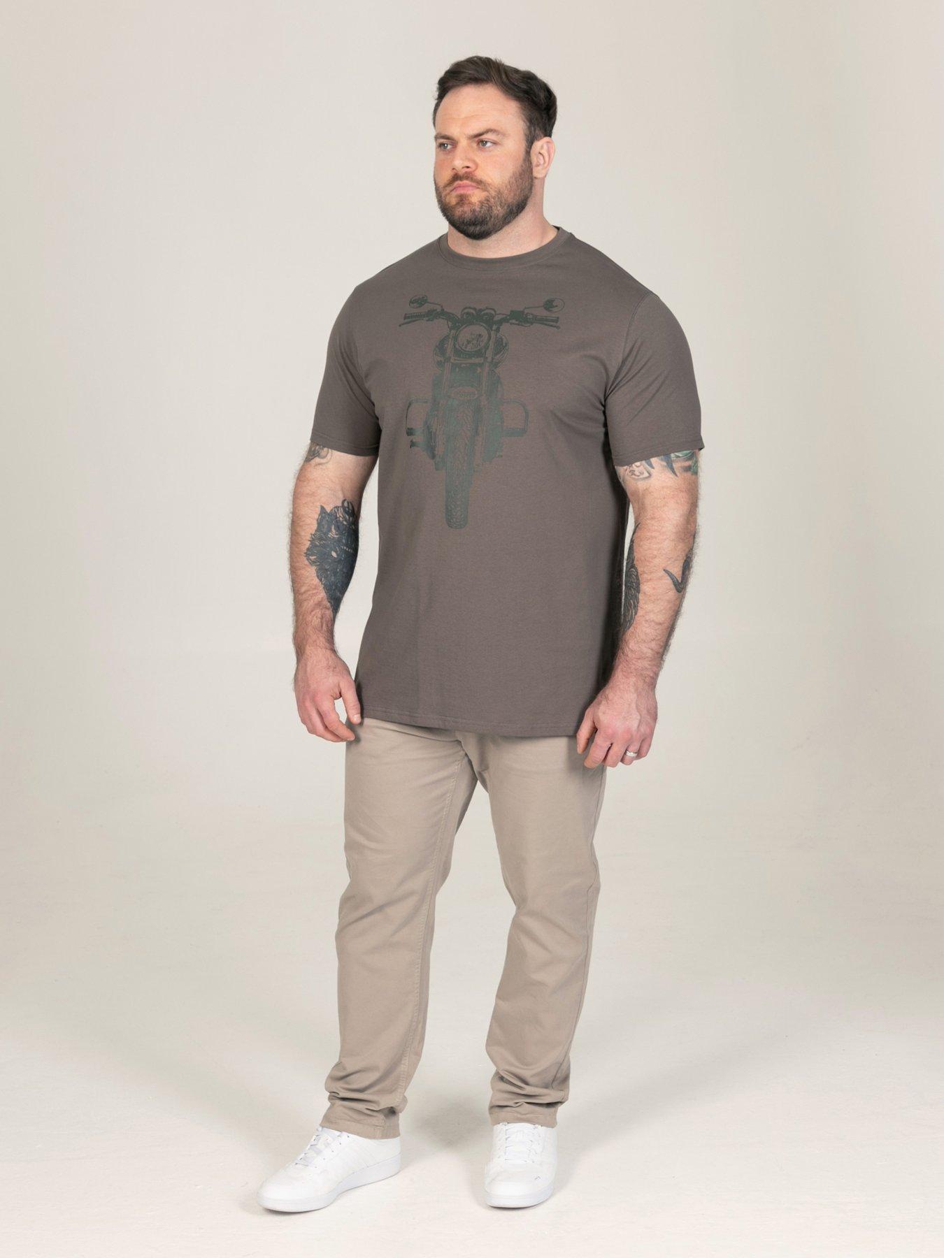 Image 3 of 7 of D555 Mens Tonal Motorbike Print Crew Neck T-Shirt - Khaki