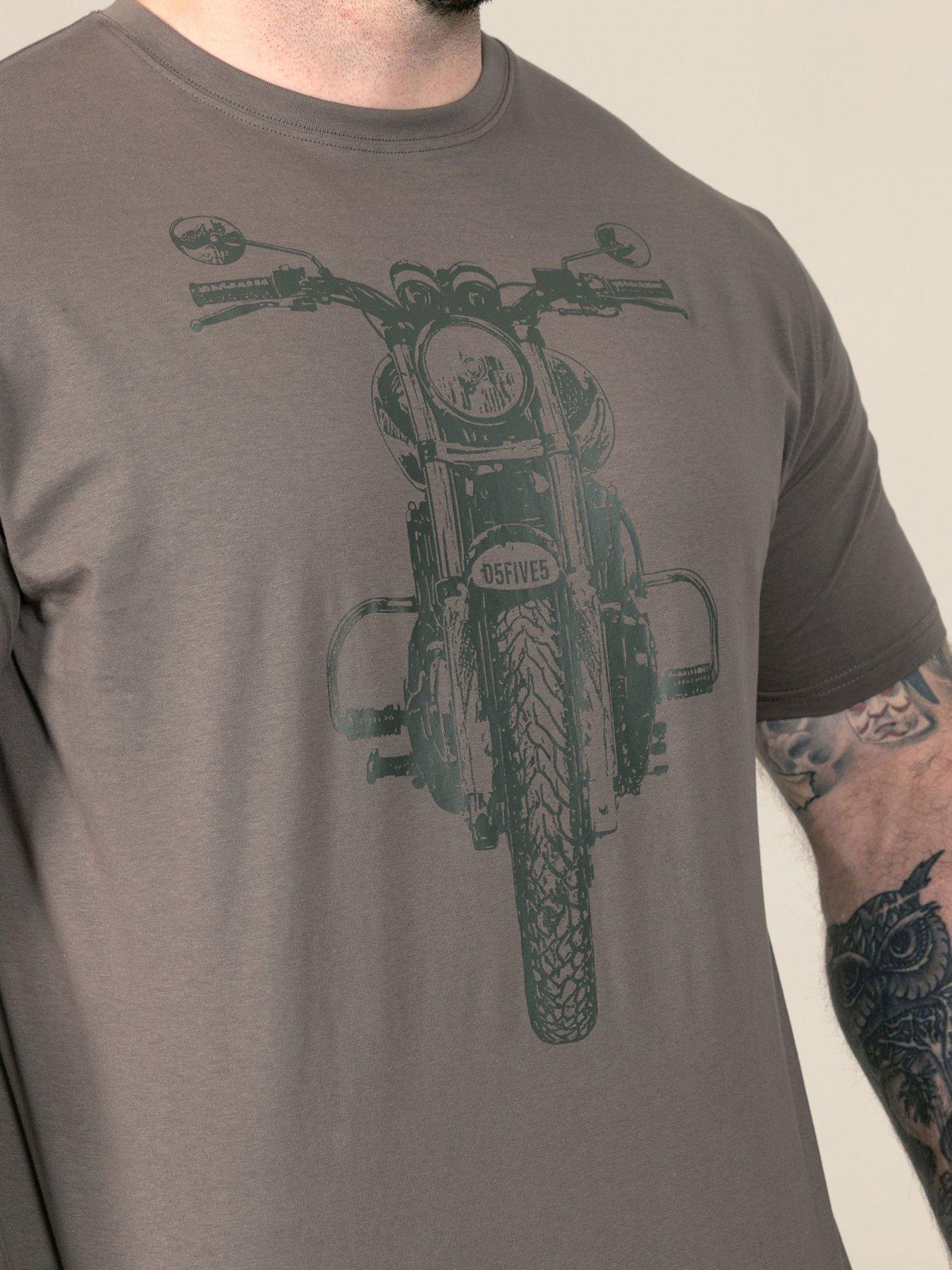 Image 4 of 7 of D555 Mens Tonal Motorbike Print Crew Neck T-Shirt - Khaki