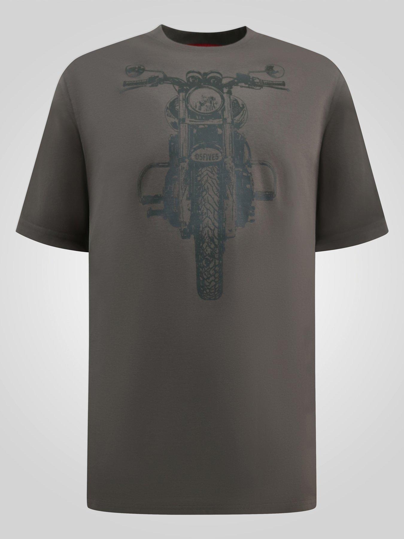 Image 7 of 7 of D555 Mens Tonal Motorbike Print Crew Neck T-Shirt - Khaki
