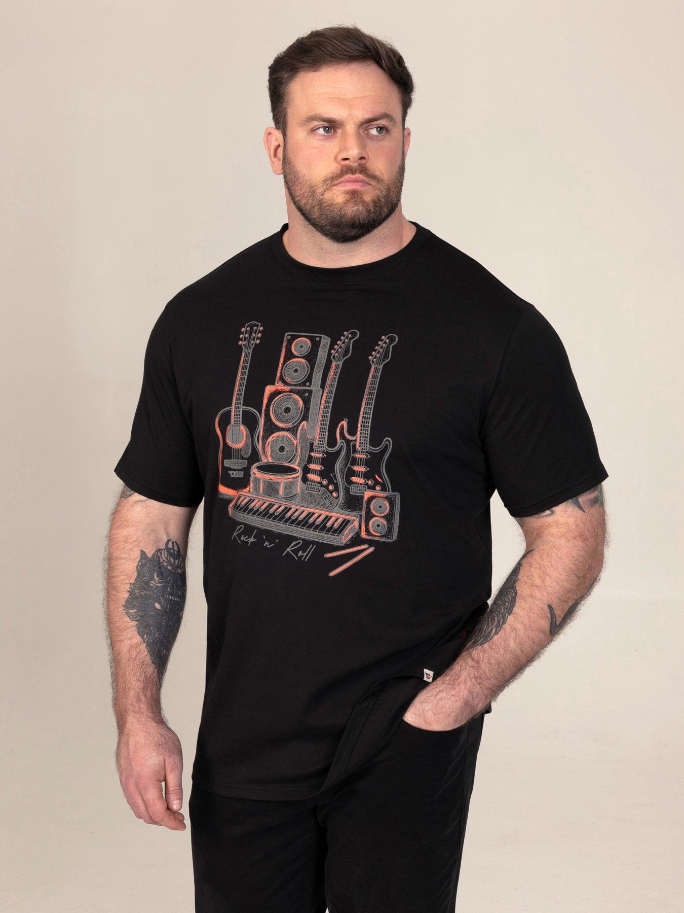 Image 1 of 7 of D555 Mens Big &amp; Tall Musical Instruments Printed Sweatshirt Neck T-Shirt - Black