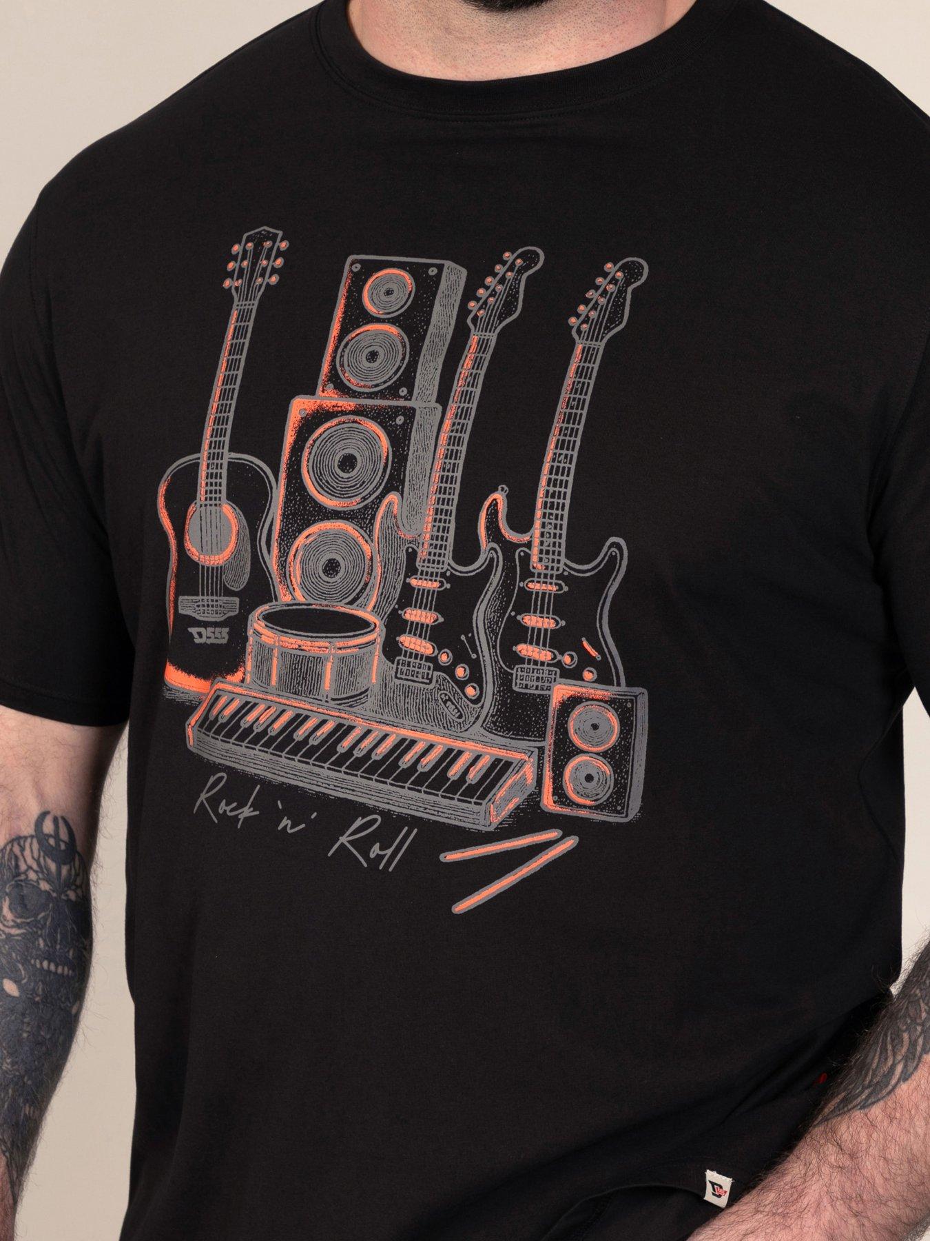 Image 4 of 7 of D555 Mens Big &amp; Tall Musical Instruments Printed Sweatshirt Neck T-Shirt - Black
