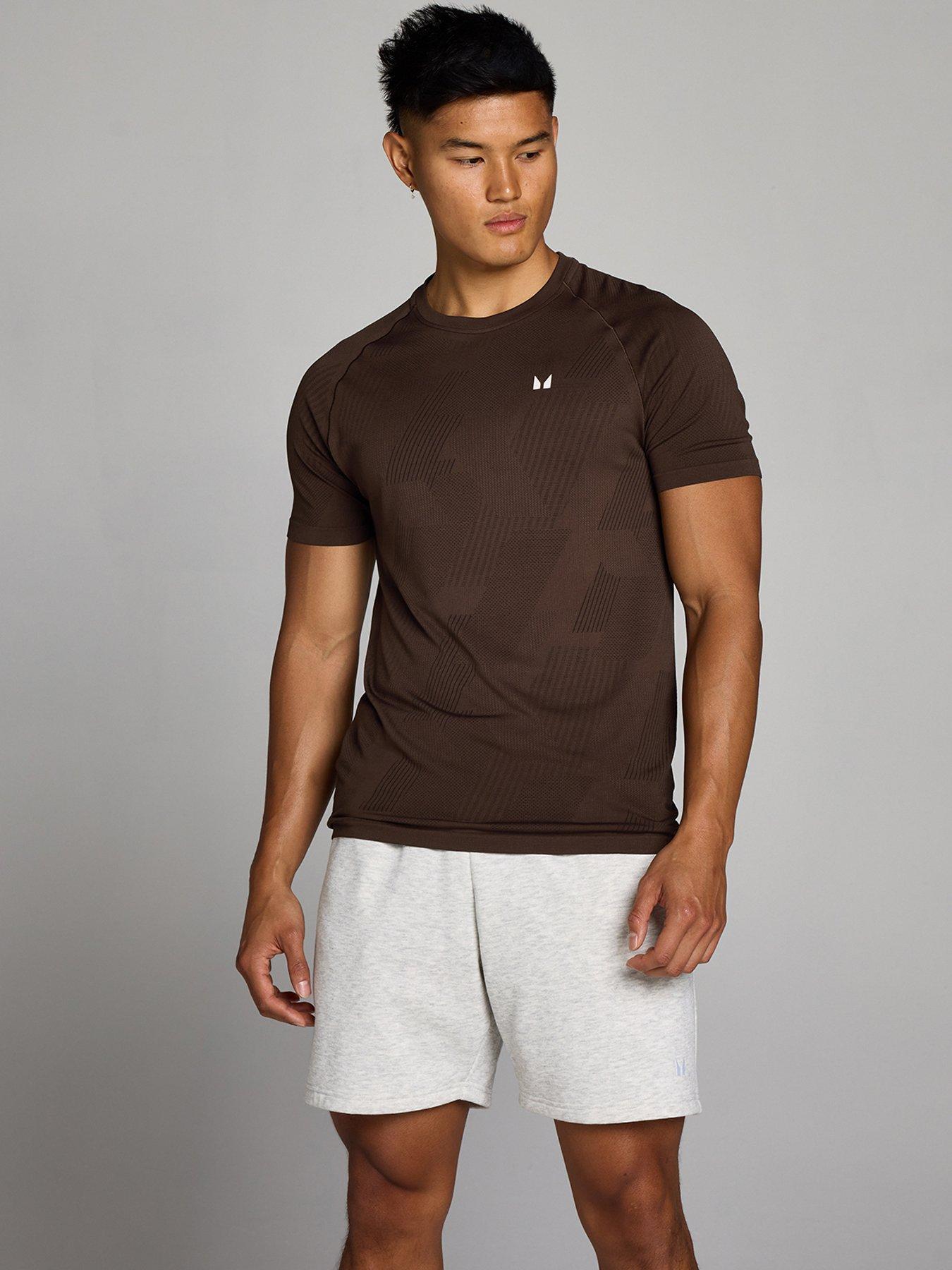 Image 1 of 4 of Myprotein Mens Tempo Pillar Seamless Graphic Raglan T-Shirt - Brown