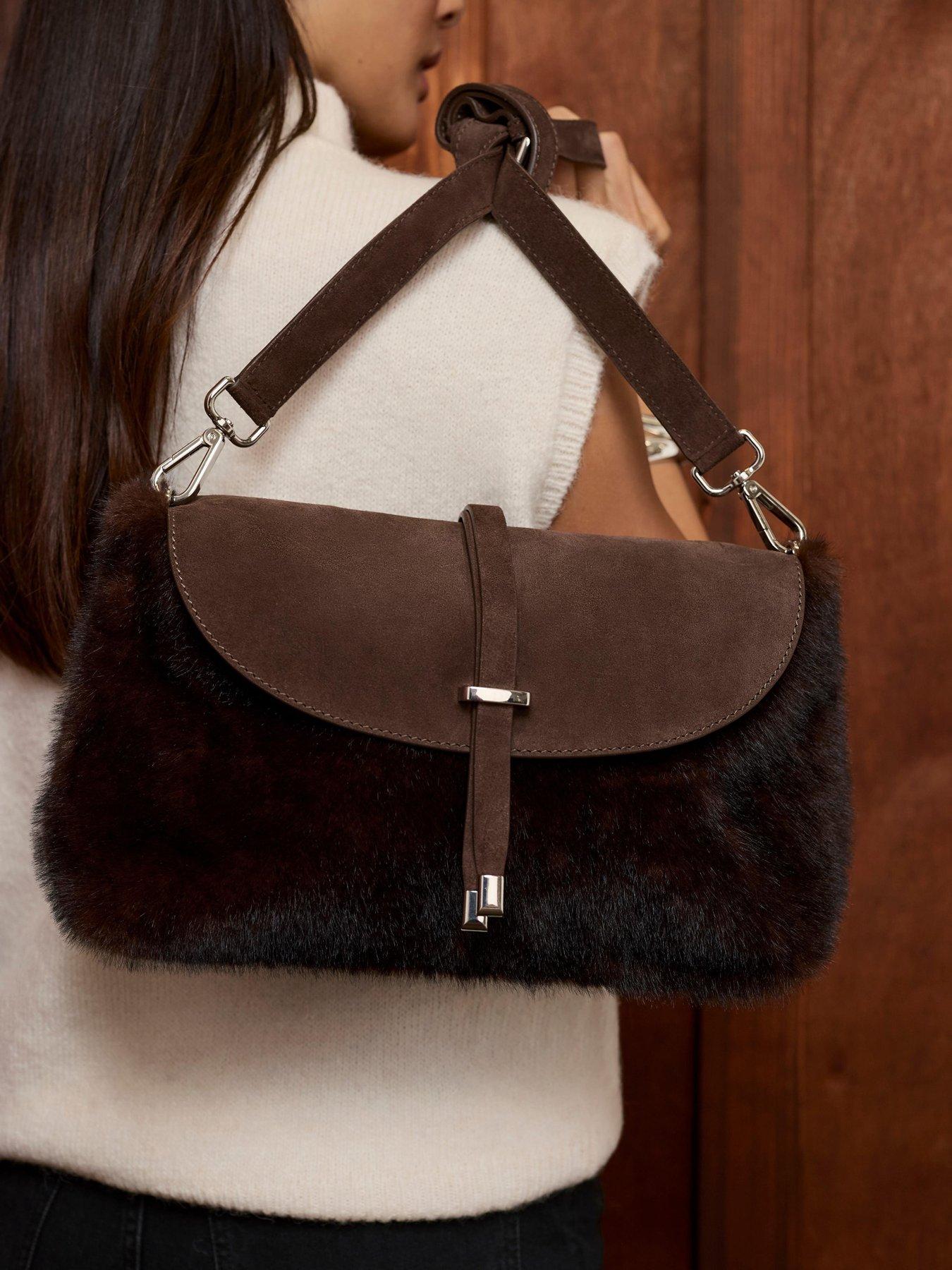 Image 2 of 4 of Mint Velvet Womens Faux Fur Flap Front Adjustable Strap Bag - Brown
