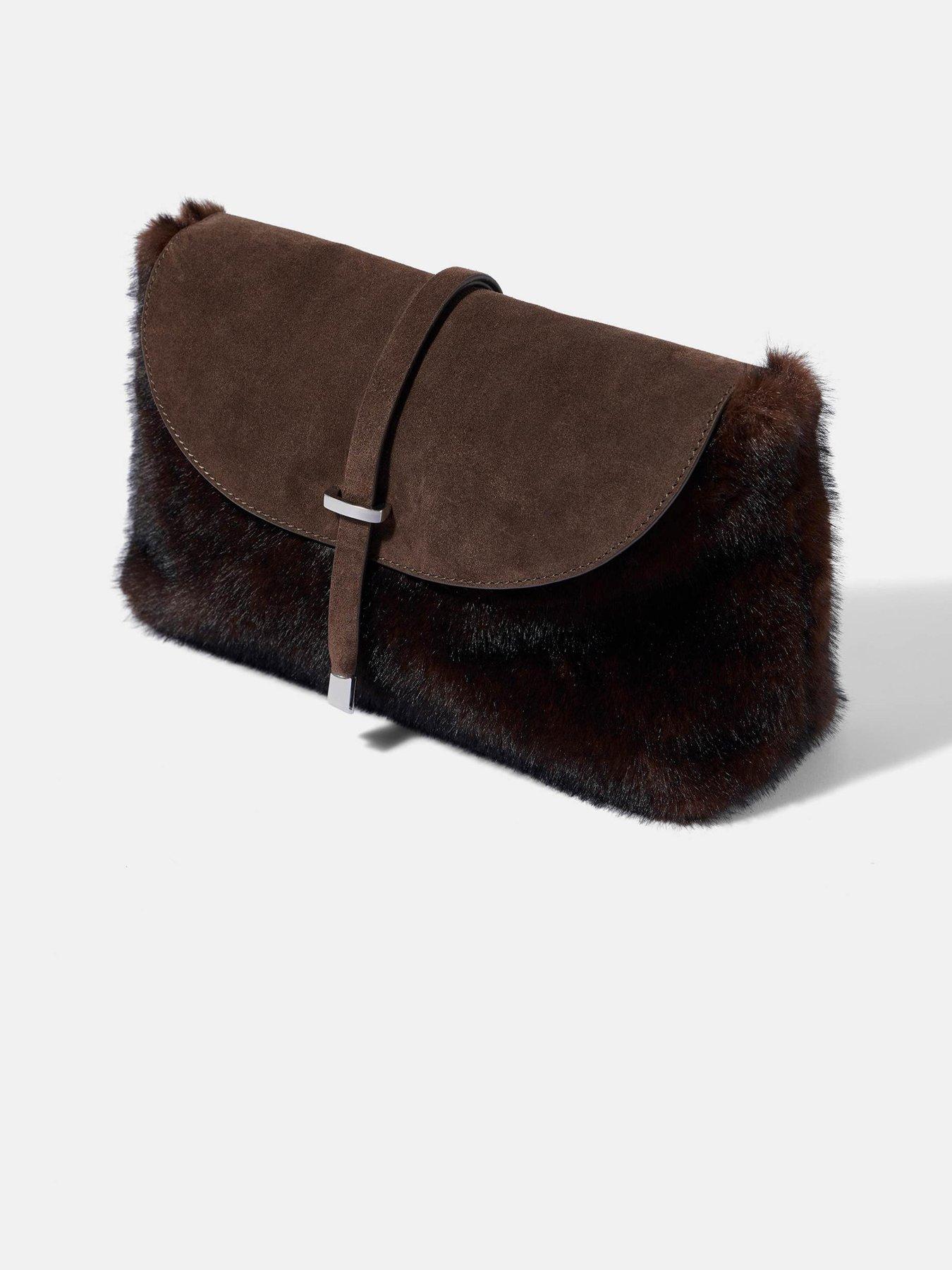 Image 3 of 4 of Mint Velvet Womens Faux Fur Flap Front Adjustable Strap Bag - Brown