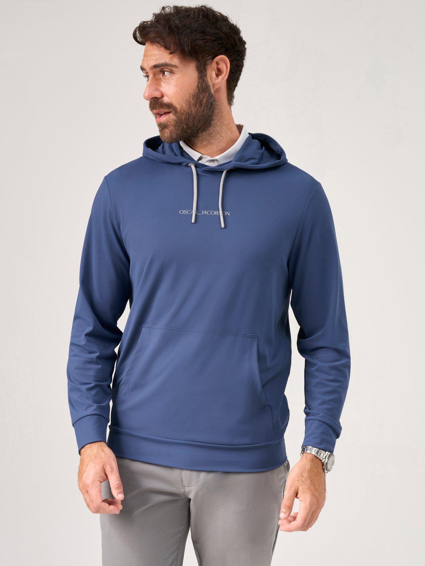 Image 1 of 4 of Oscar Jacobson Mens Denbigh Stretch Hooded Midi Layer Sweatshirt - Blue