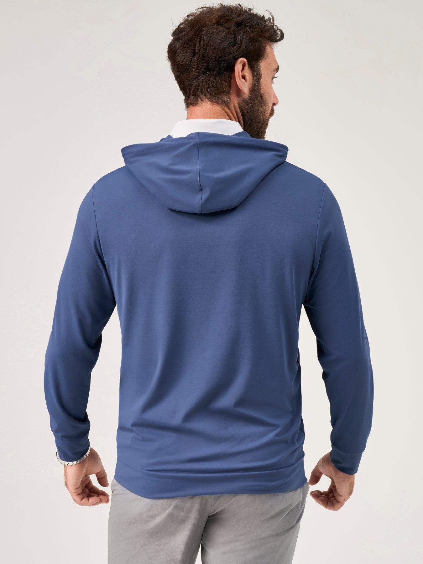 Image 2 of 4 of Oscar Jacobson Mens Denbigh Stretch Hooded Midi Layer Sweatshirt - Blue