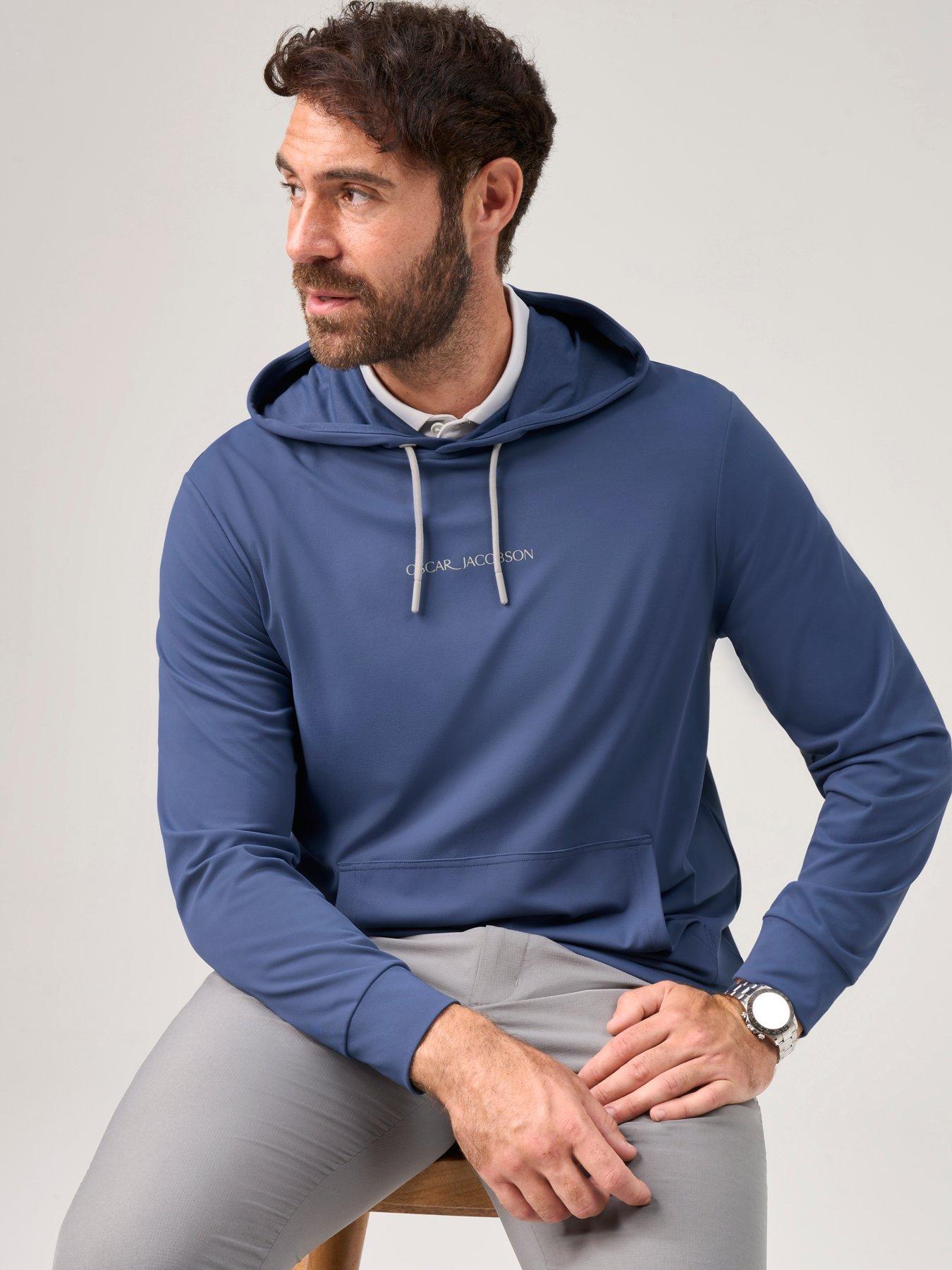 Image 3 of 4 of Oscar Jacobson Mens Denbigh Stretch Hooded Midi Layer Sweatshirt - Blue