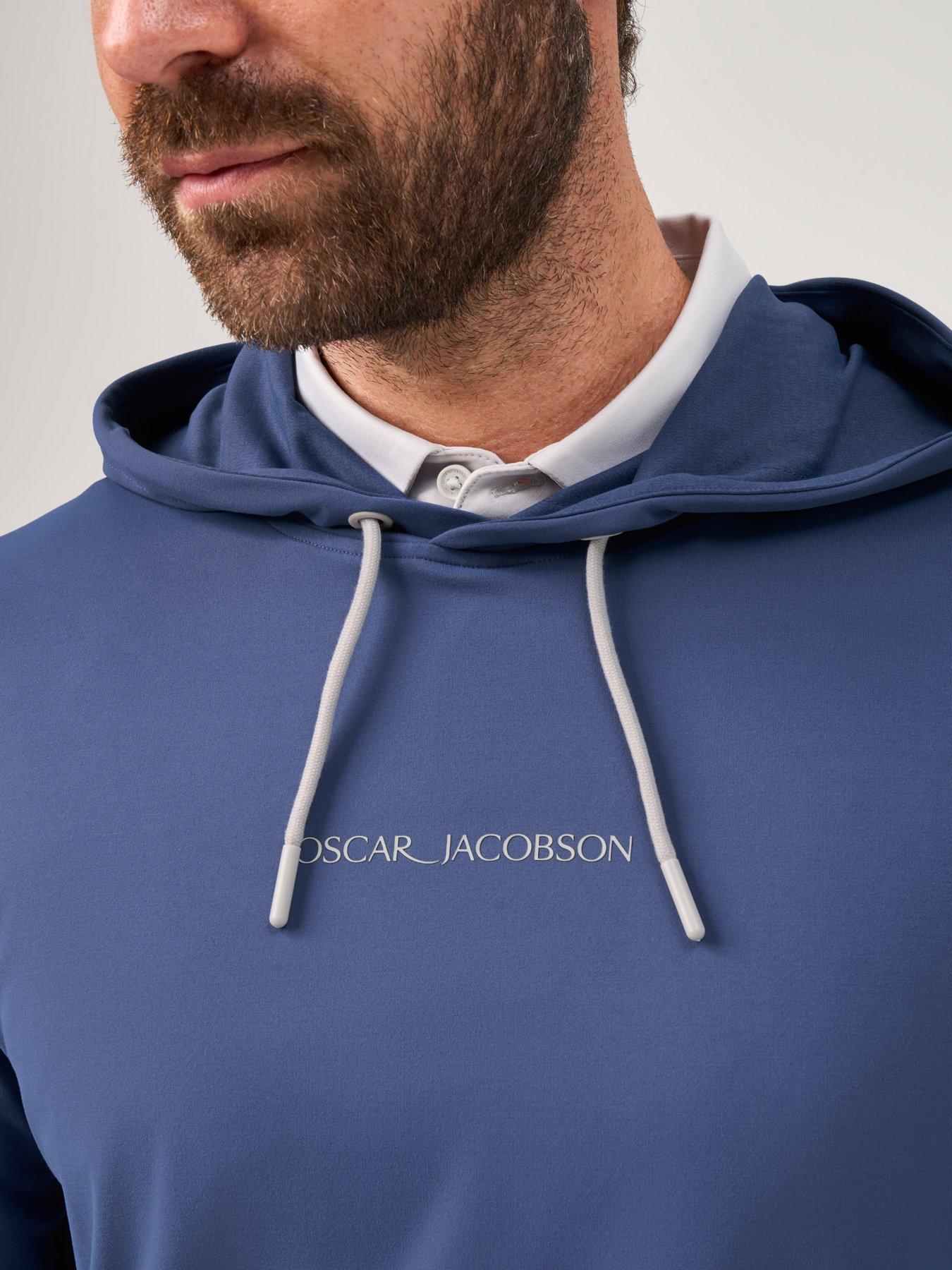 Image 4 of 4 of Oscar Jacobson Mens Denbigh Stretch Hooded Midi Layer Sweatshirt - Blue