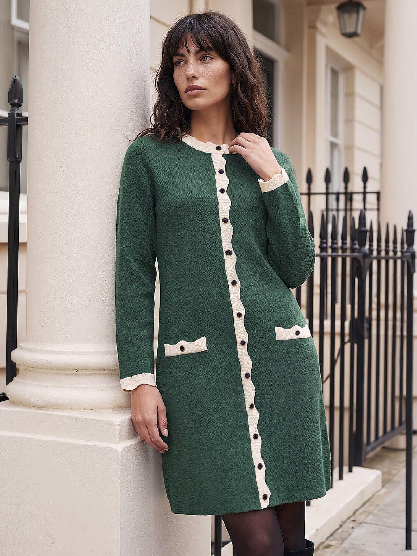 Image 1 of 4 of Roman Button Through Scallop Knit Dress