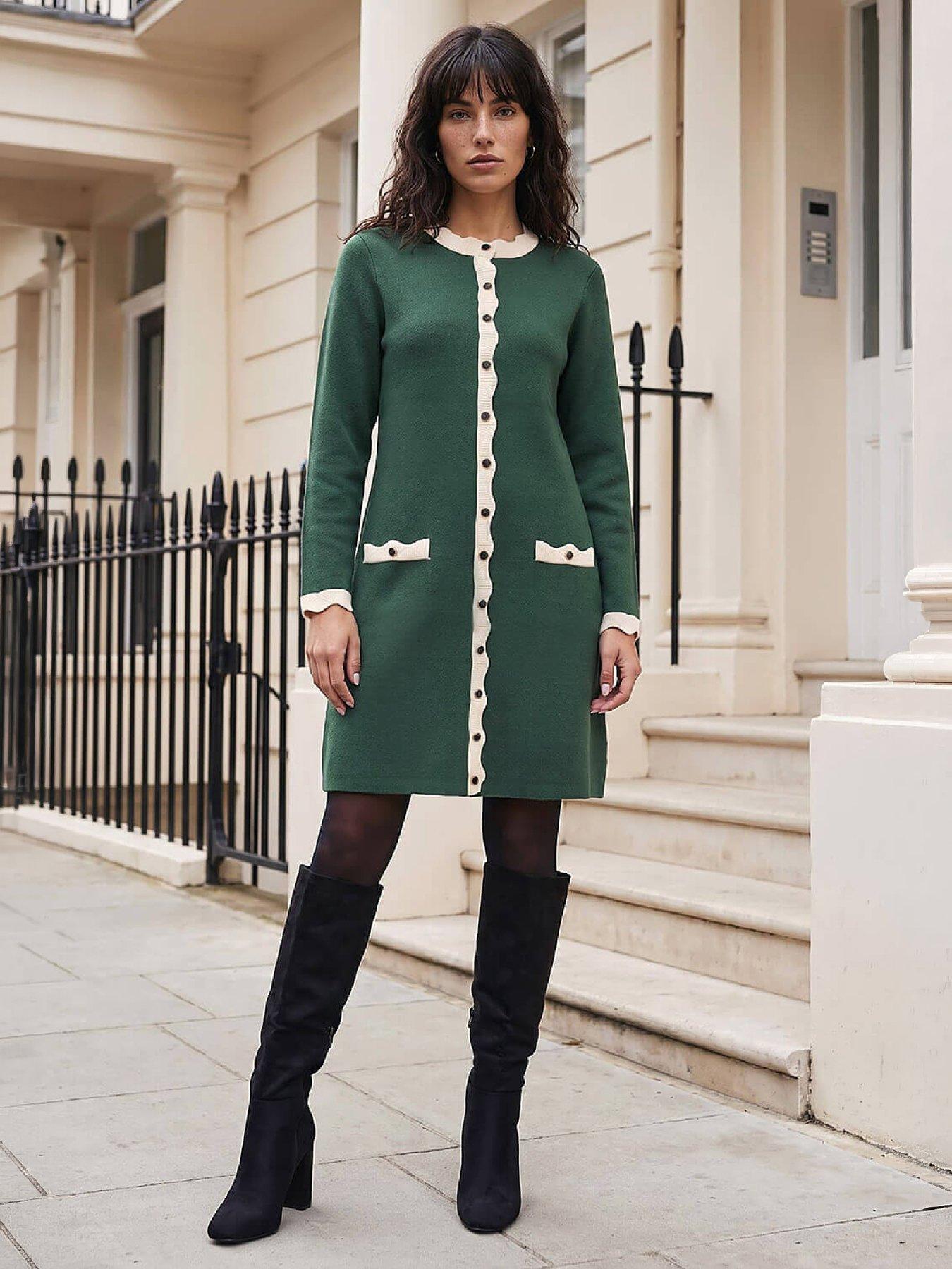 Image 4 of 4 of Roman Button Through Scallop Knit Dress