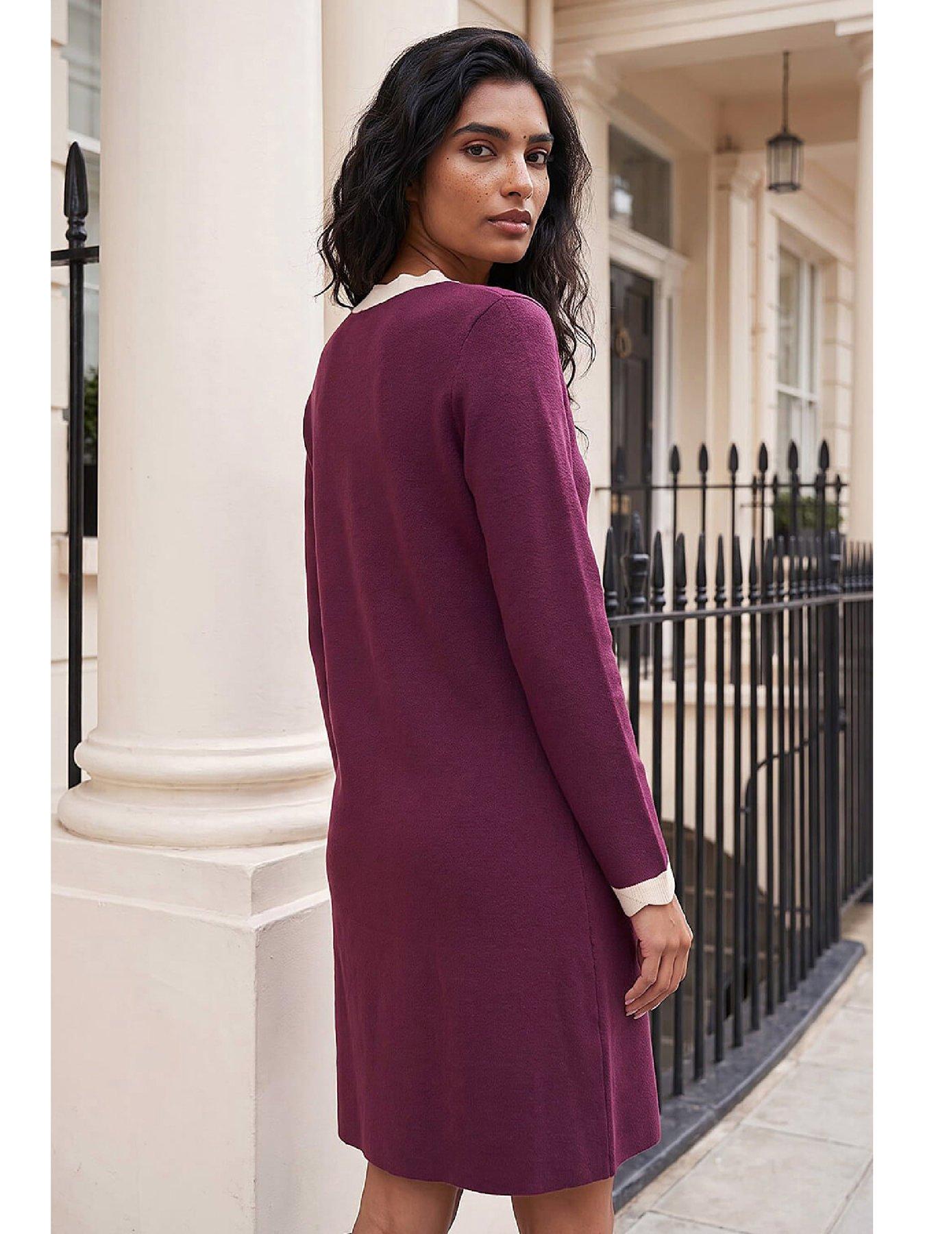 Image 3 of 4 of Roman Womens Scallop Trim Button-Through Knit Dress - Purple