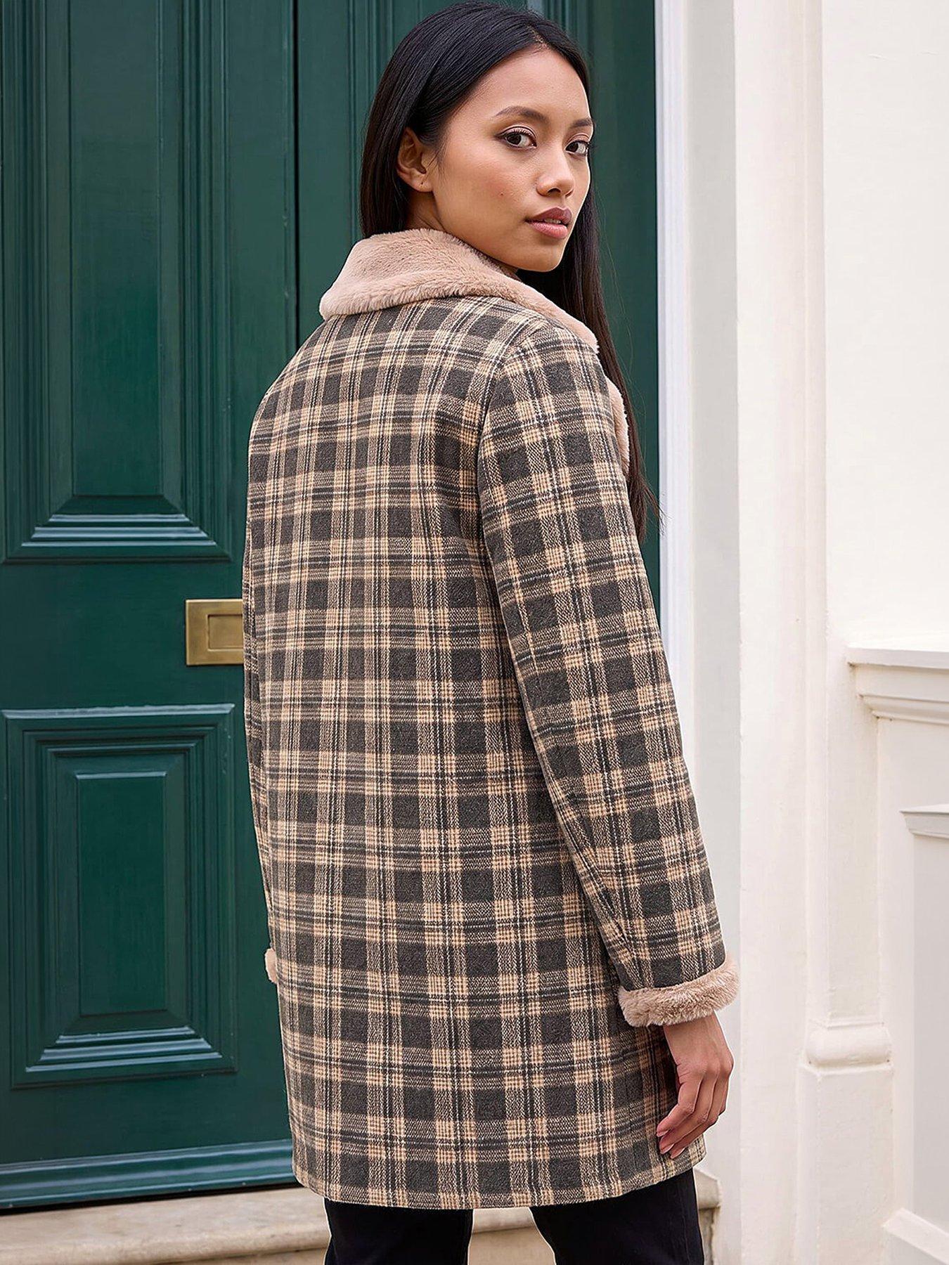 Image 2 of 3 of Roman Petite Check Fur Coat