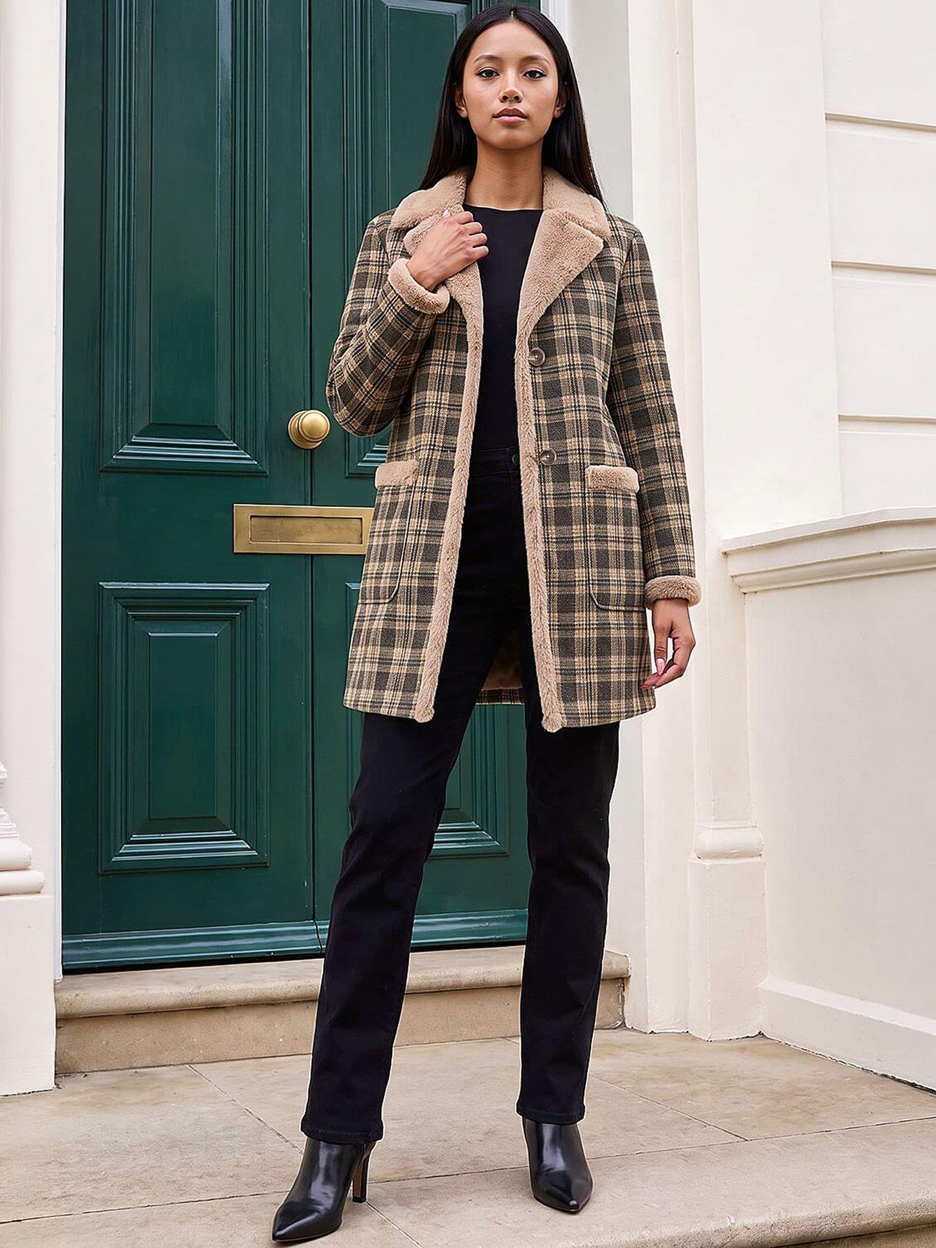 Image 3 of 3 of Roman Petite Check Fur Coat