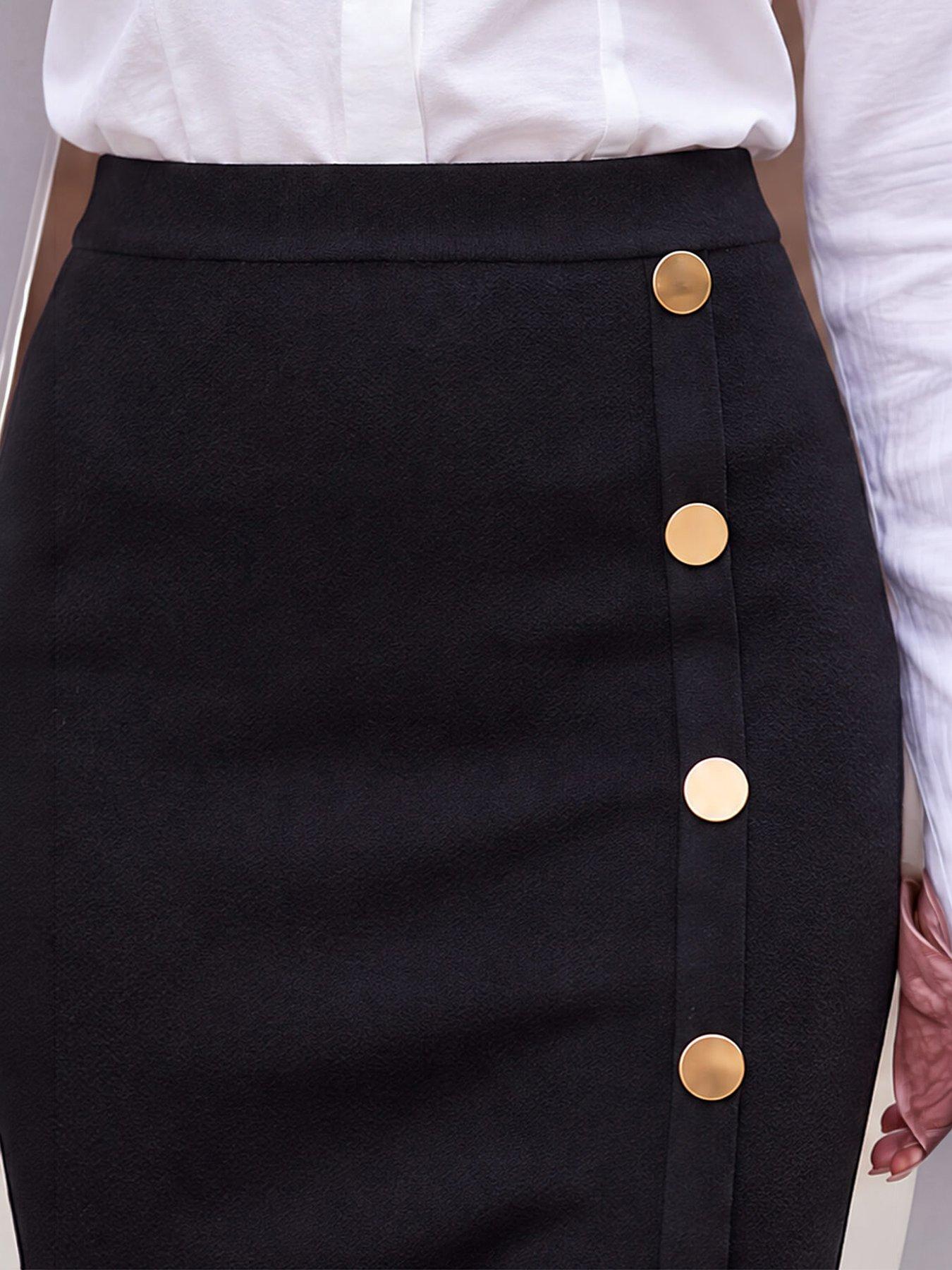 Image 2 of 4 of Roman Womens Button Wrap Skirt - Black