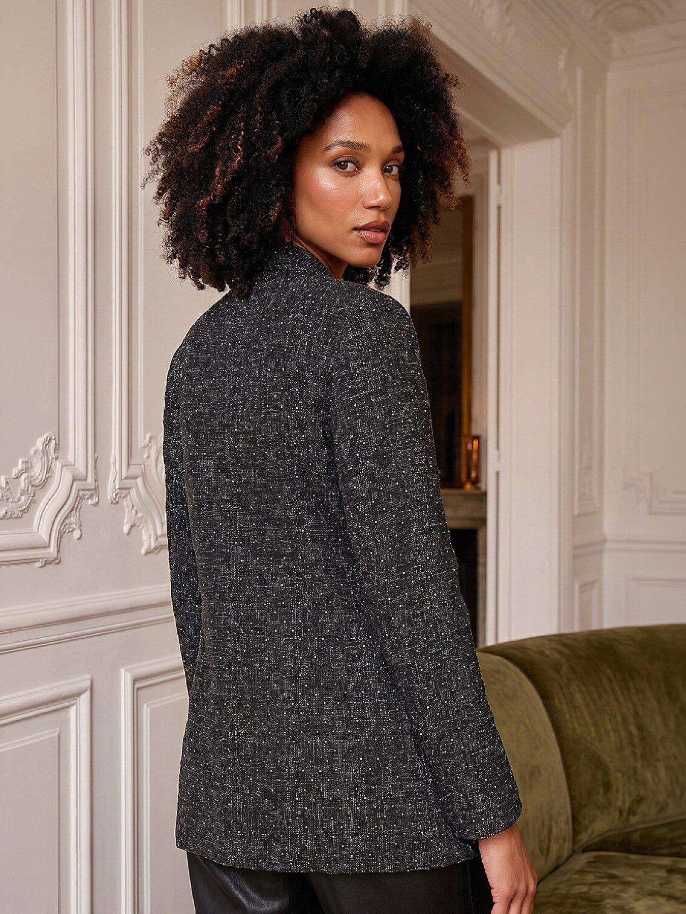 Image 3 of 4 of Roman Womens Diamante Double Breasted Tailored Jacket - Dark Grey