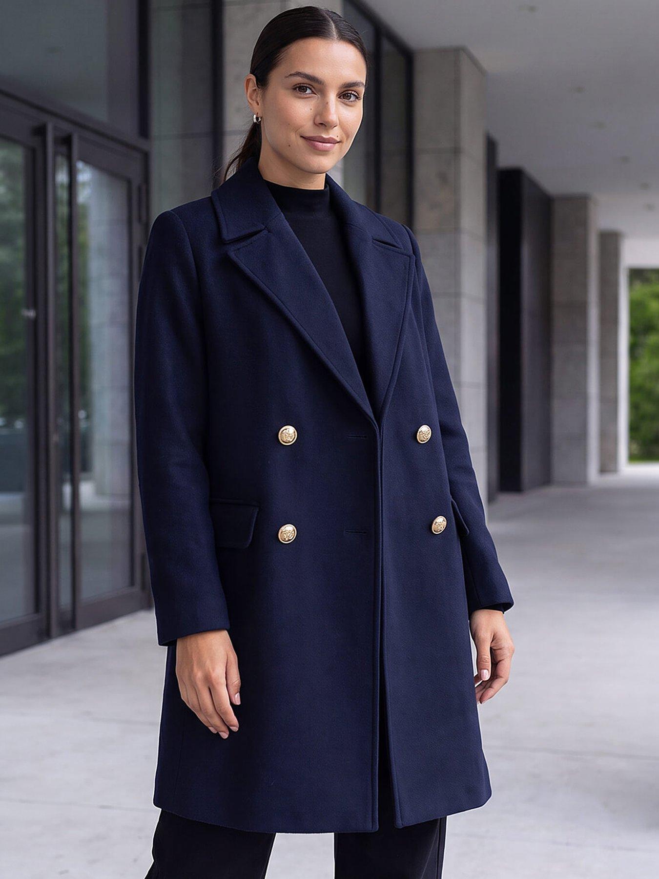 Image 1 of 4 of Roman Womens Cosy Double-Breasted Longline Car Coat - Blue