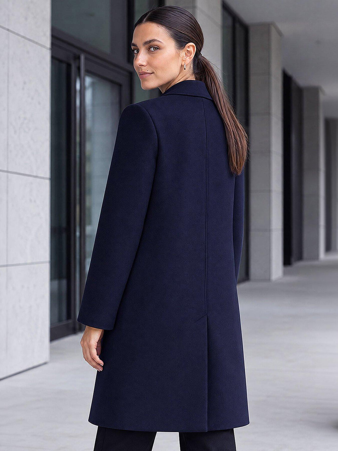 Image 2 of 4 of Roman Womens Cosy Double-Breasted Longline Car Coat - Blue