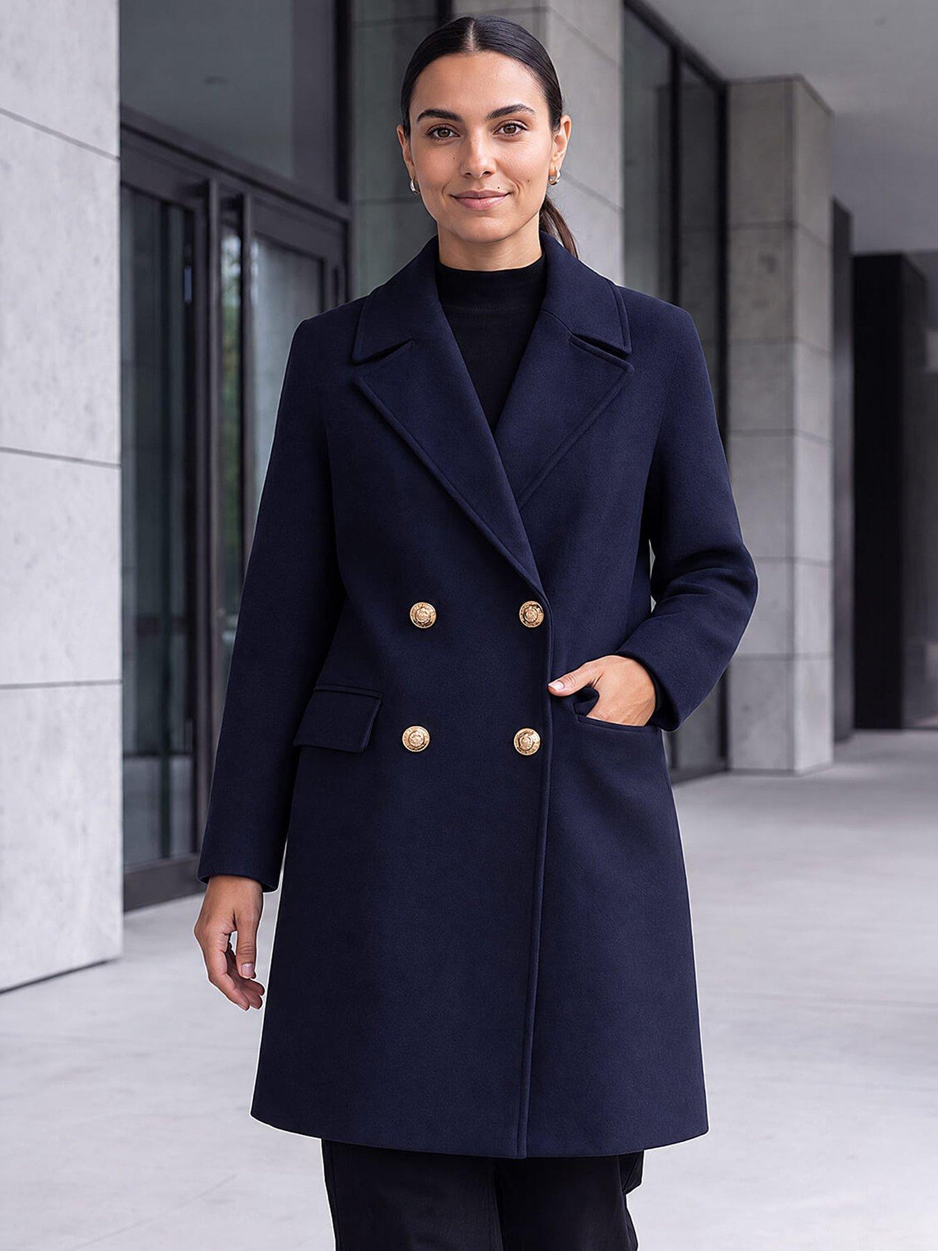 Image 3 of 4 of Roman Womens Cosy Double-Breasted Longline Car Coat - Blue