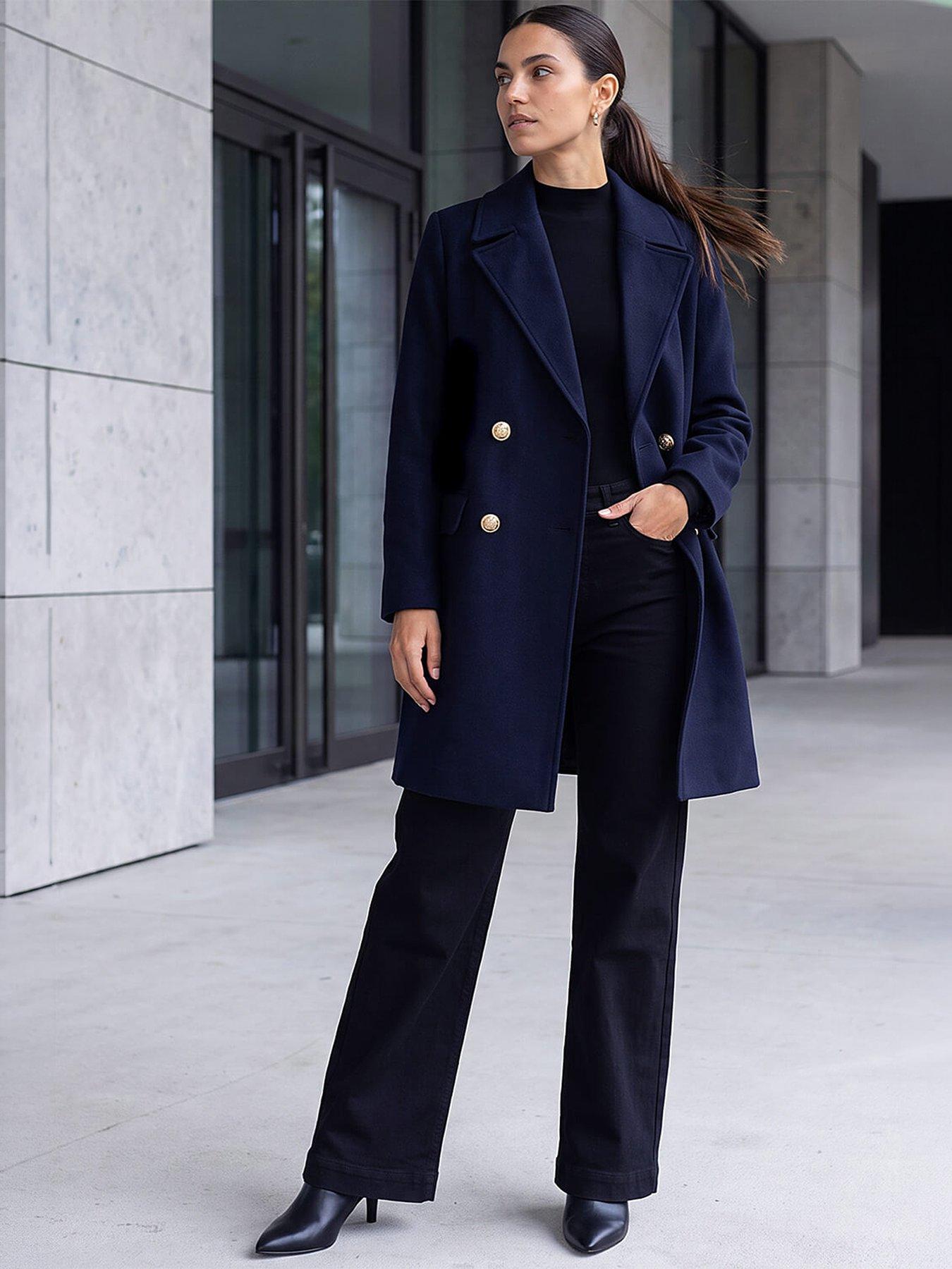 Image 4 of 4 of Roman Womens Cosy Double-Breasted Longline Car Coat - Blue