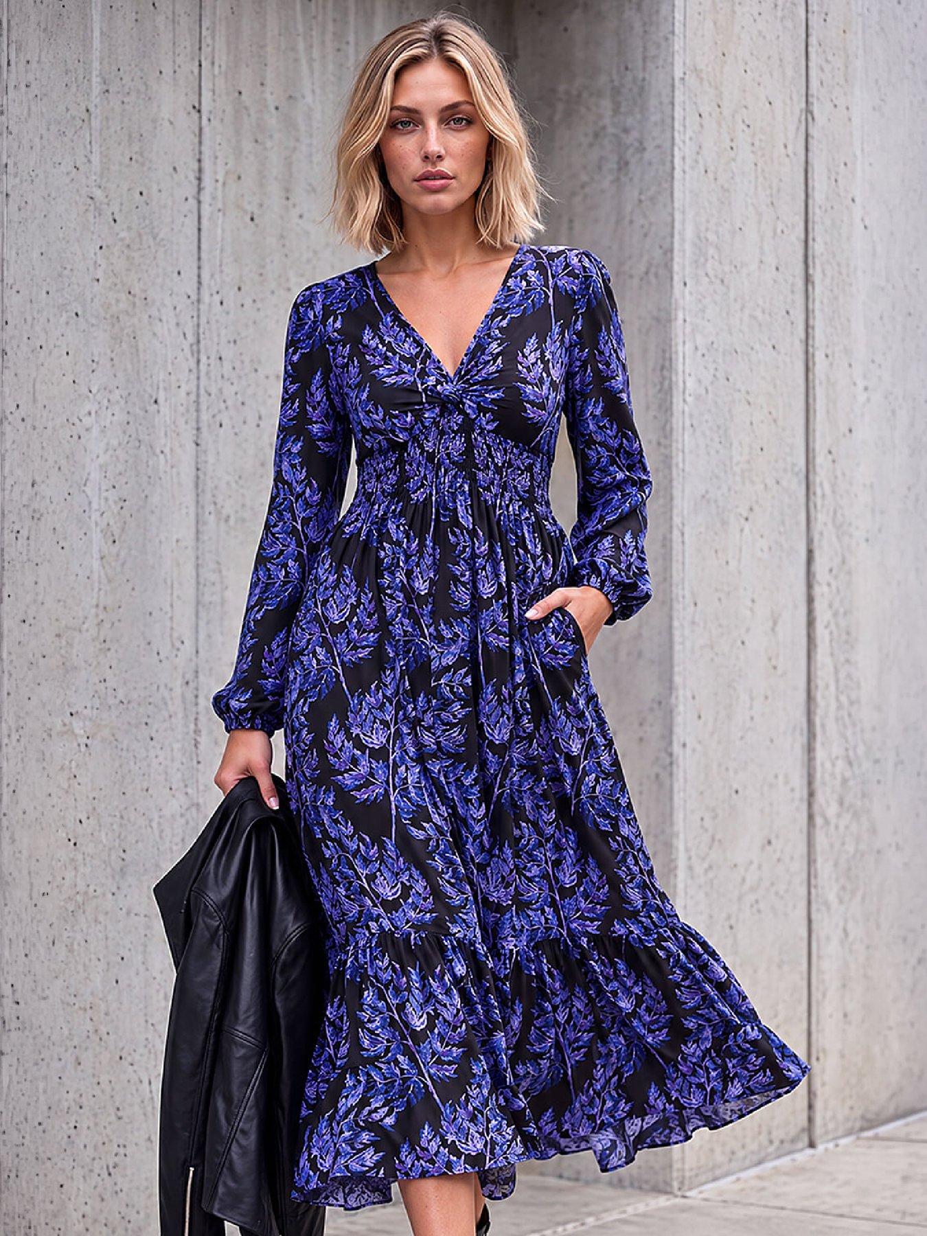 Image 1 of 4 of Roman Floral Shirred Dress