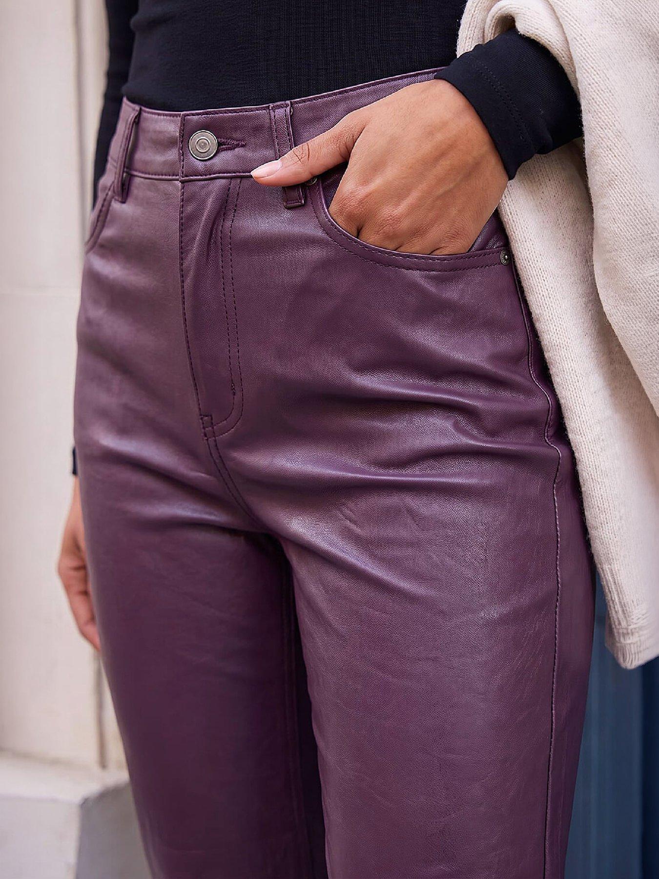 Image 2 of 4 of Roman Roman Womens PU Coated Straight Leg Trousers - Red