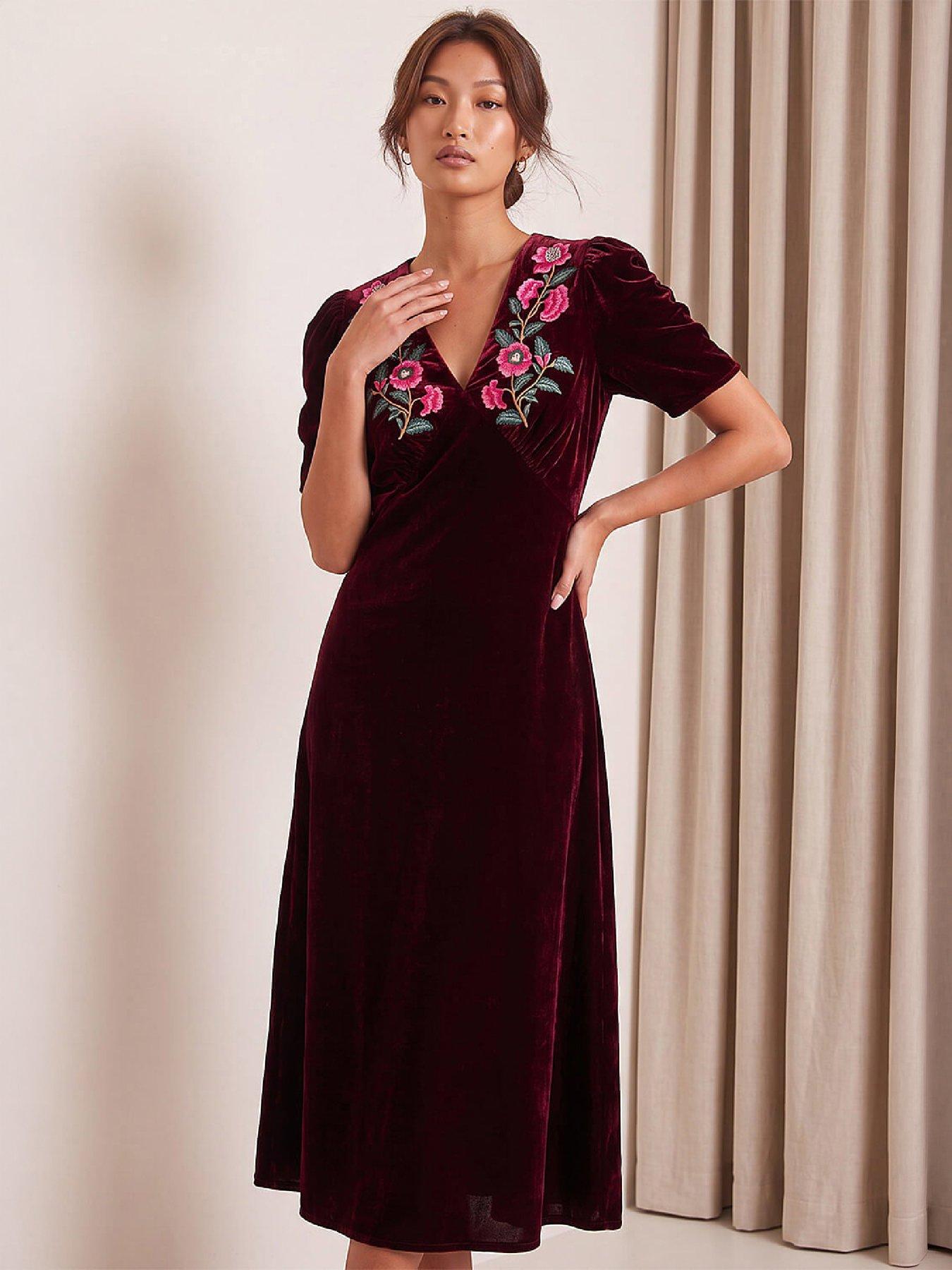 Image 1 of 4 of Roman Velvet Embroidered Dress
