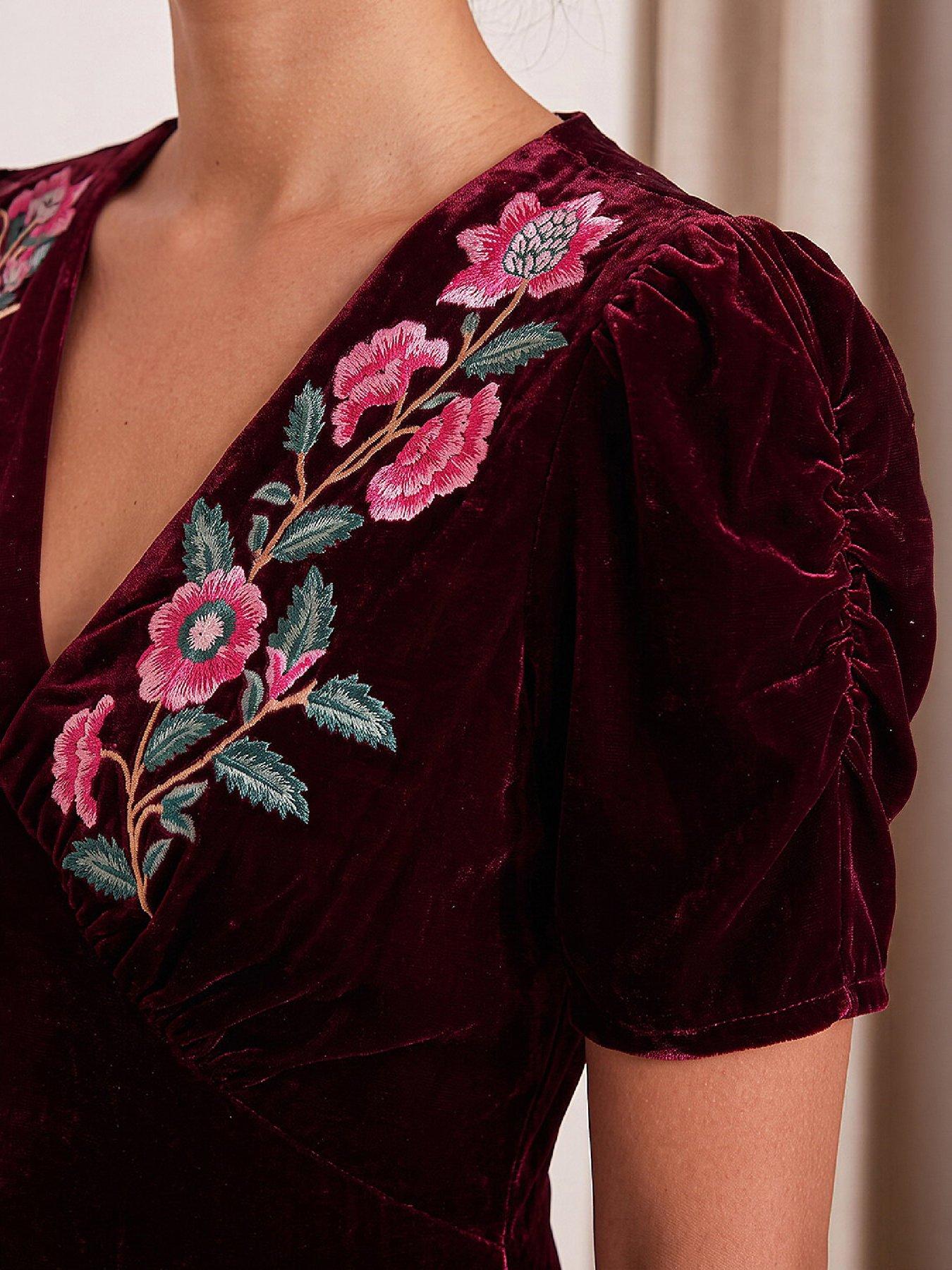 Image 2 of 4 of Roman Velvet Embroidered Dress