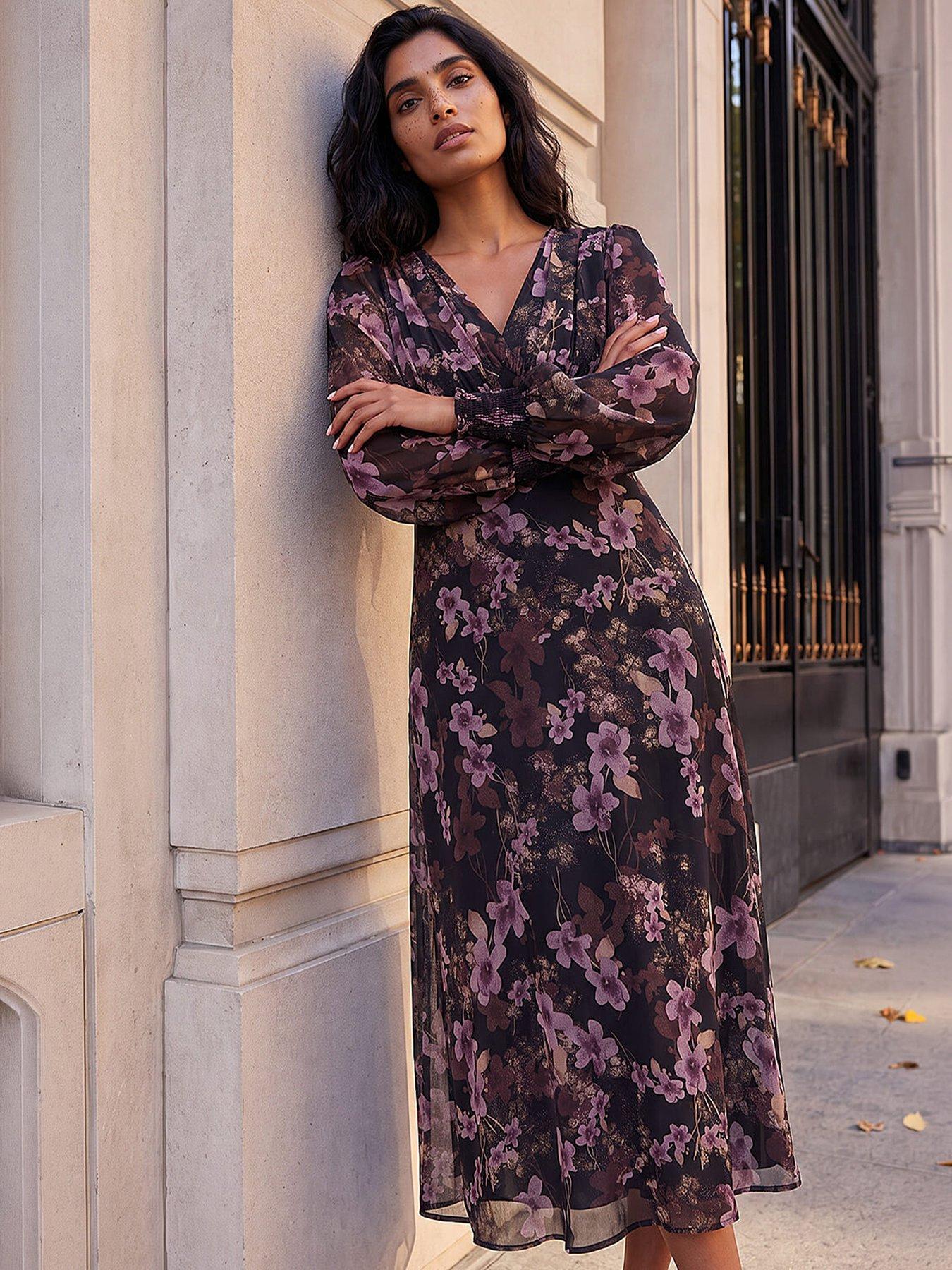 Image 1 of 4 of Roman Floral Gathered Midi Dress