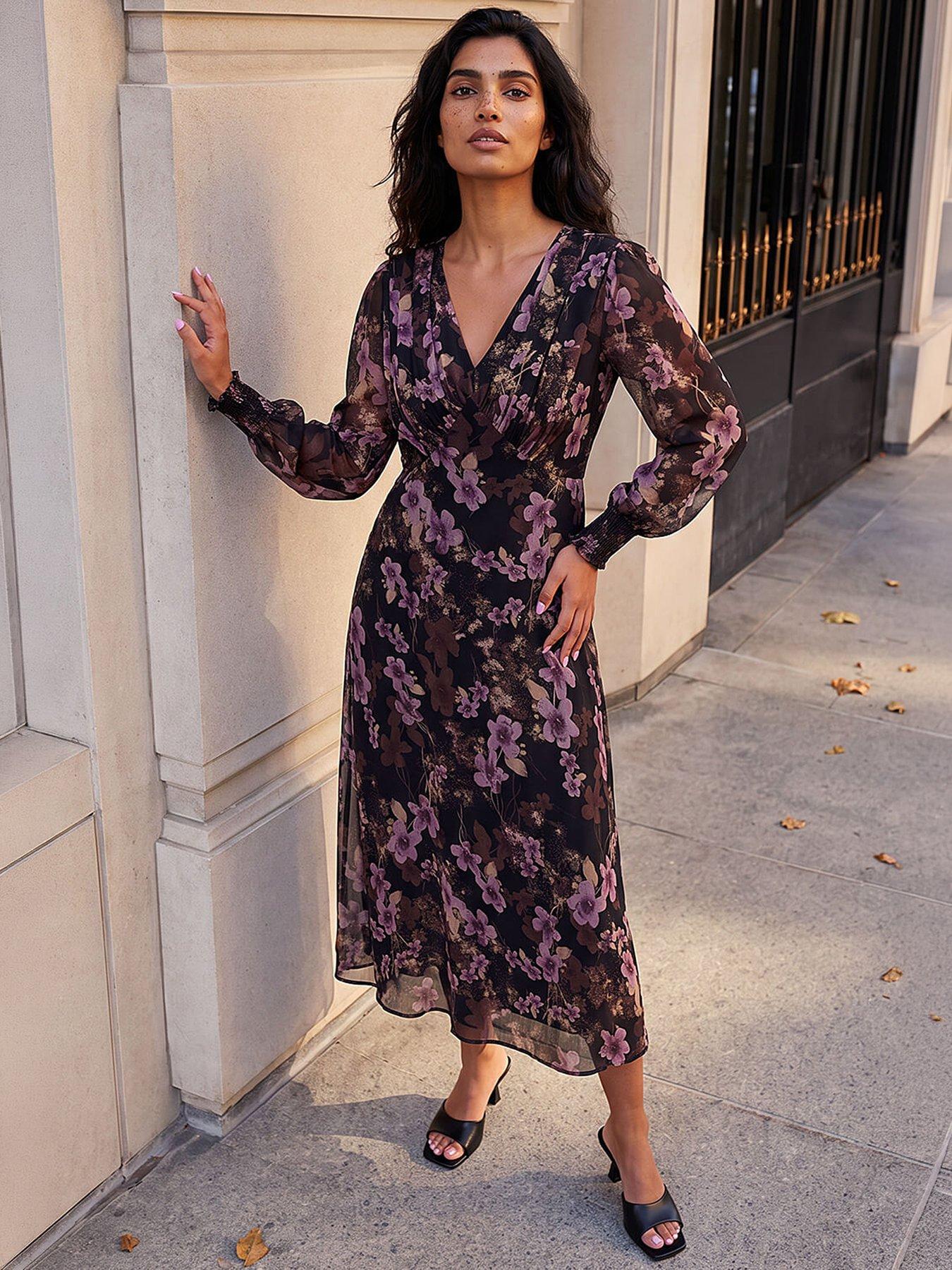Image 4 of 4 of Roman Floral Gathered Midi Dress