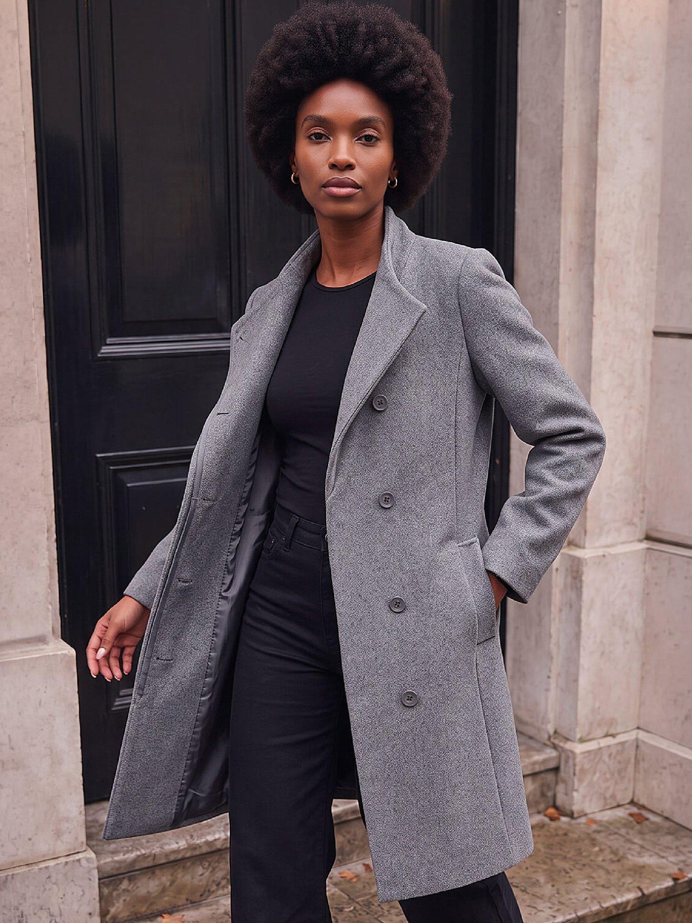 Image 1 of 4 of Roman Womens Funnel Neck Tailored Knee Length Coat - Grey