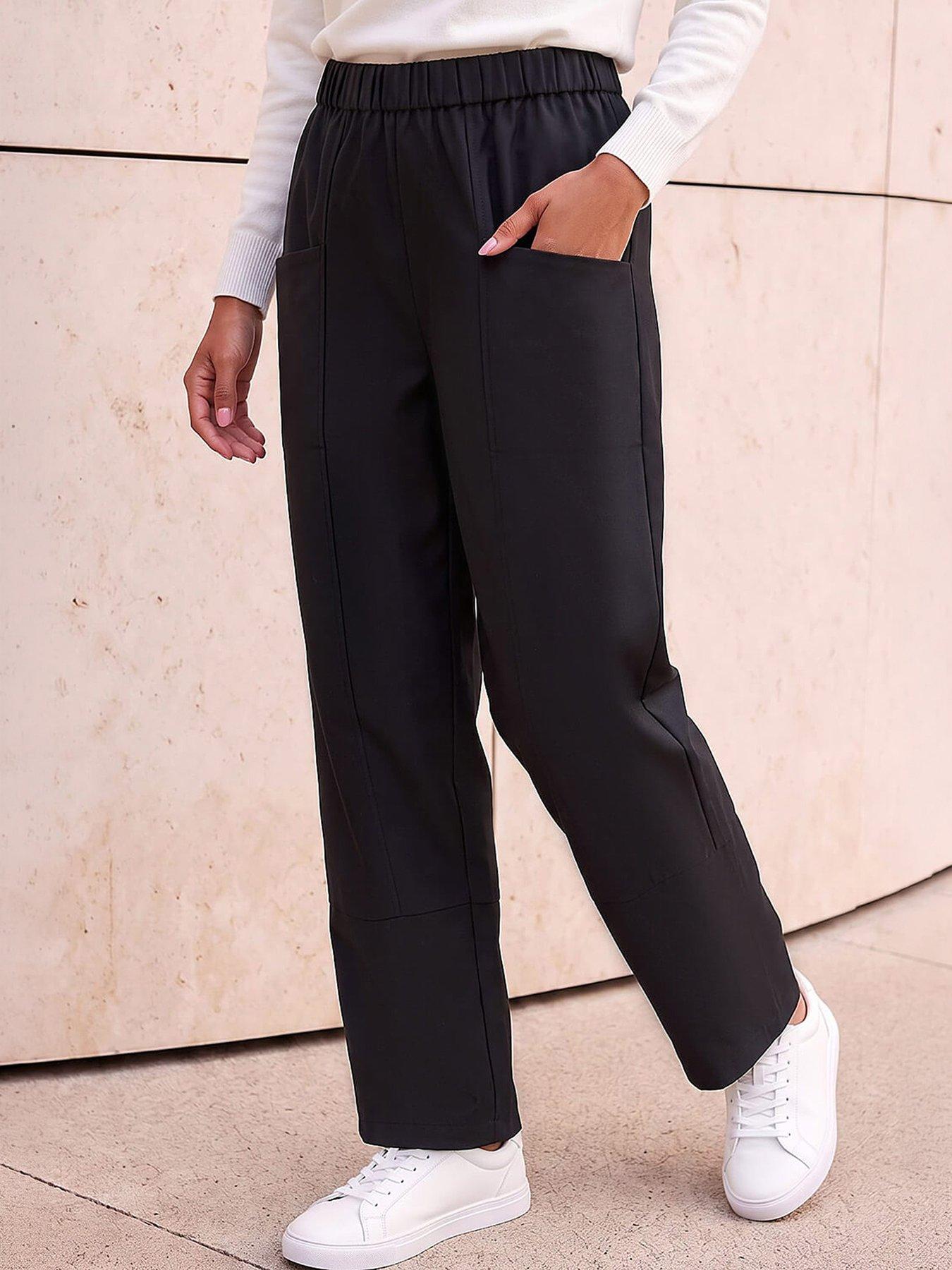 Image 1 of 4 of Roman Womens Petite Patch Pocket Elasticated Waist Trousers - Black