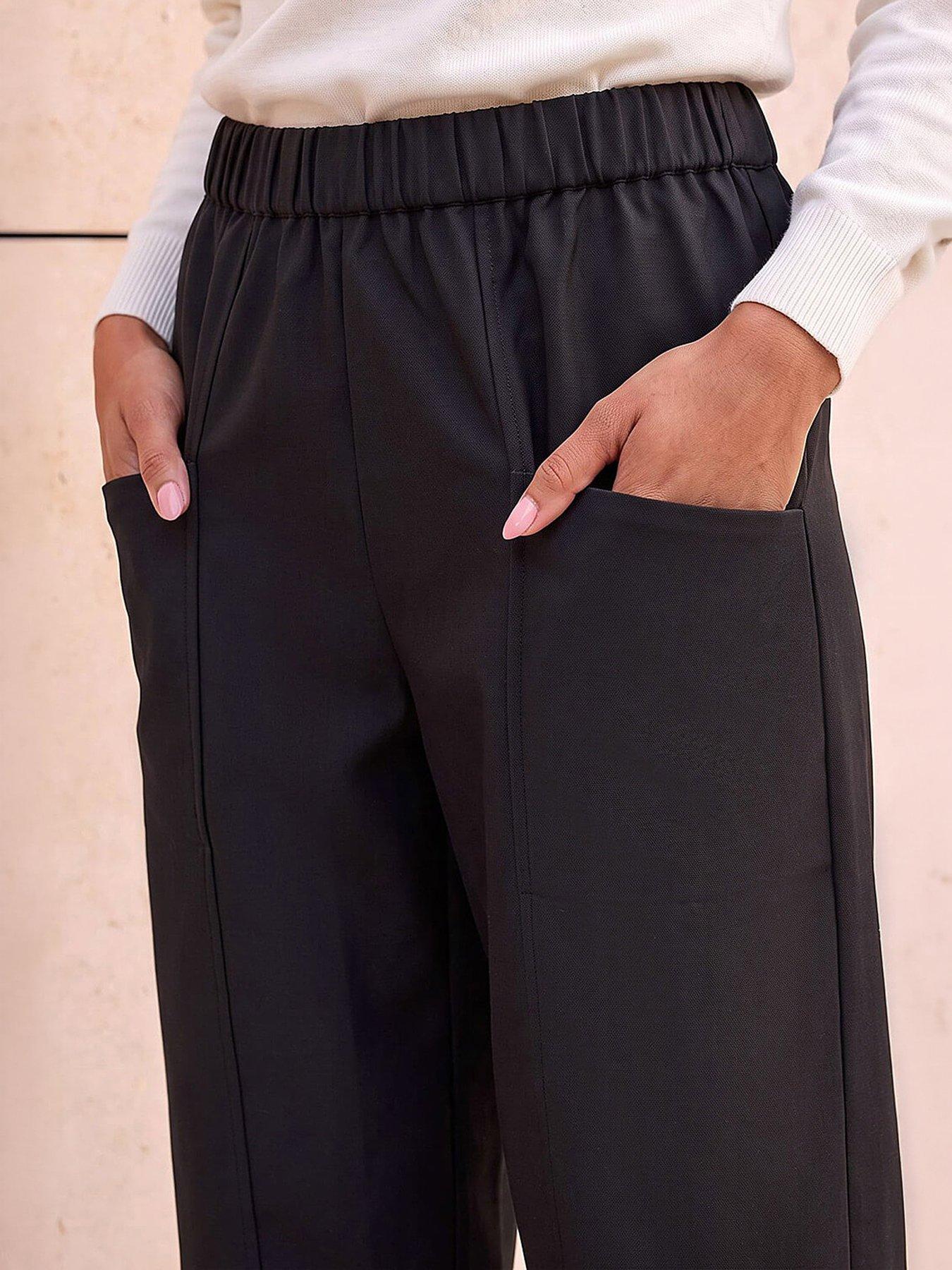 Image 2 of 4 of Roman Womens Petite Patch Pocket Elasticated Waist Trousers - Black