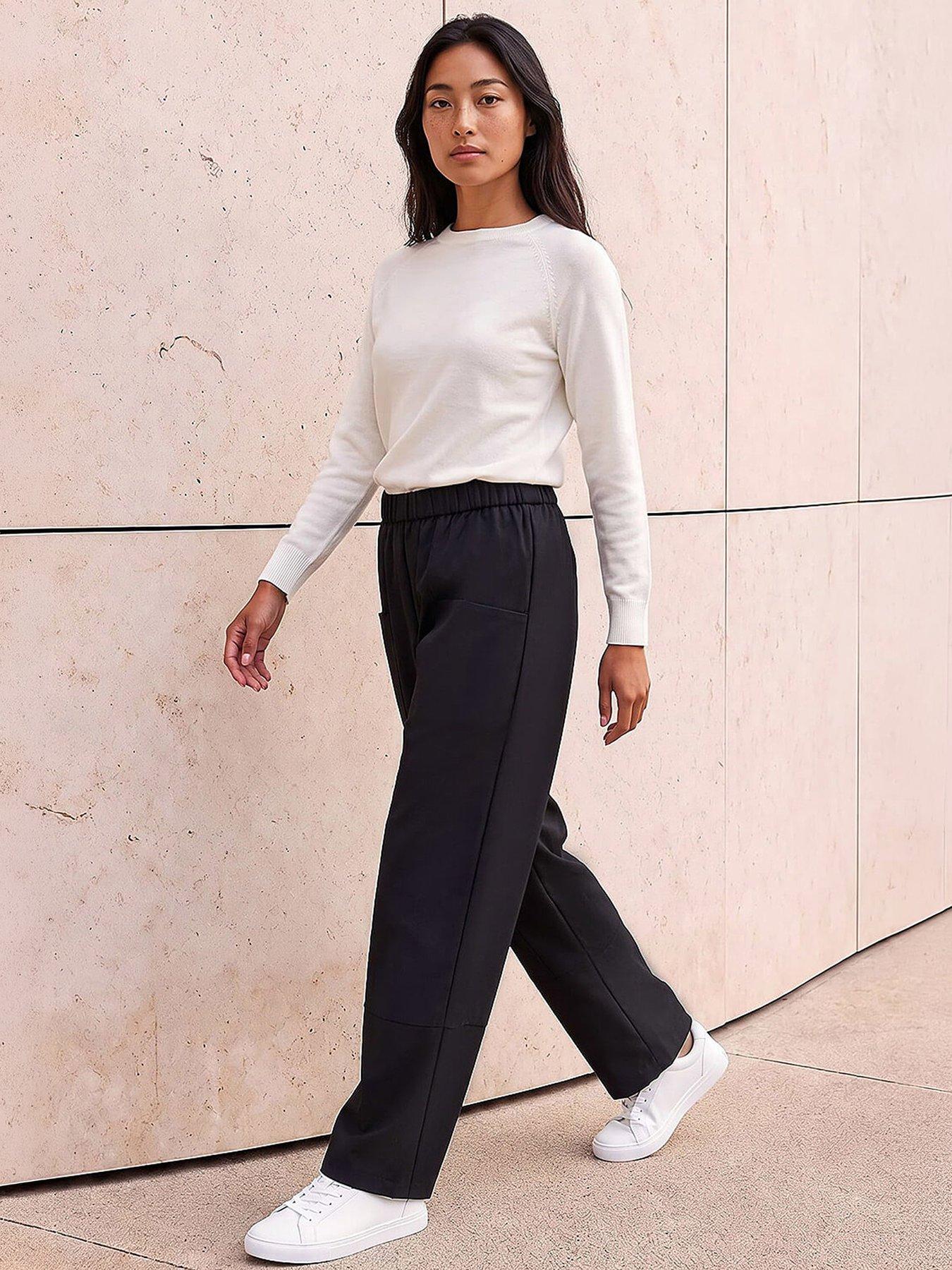 Image 4 of 4 of Roman Womens Petite Patch Pocket Elasticated Waist Trousers - Black